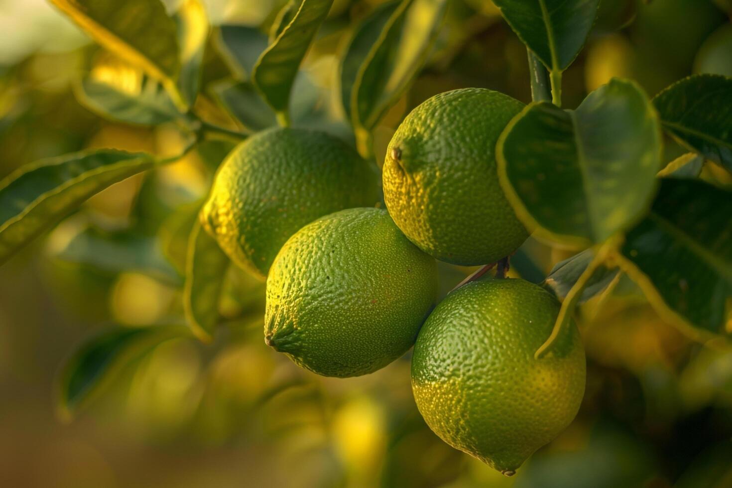 A CloseUp of a Bunch of Limes on a Tree Background photo