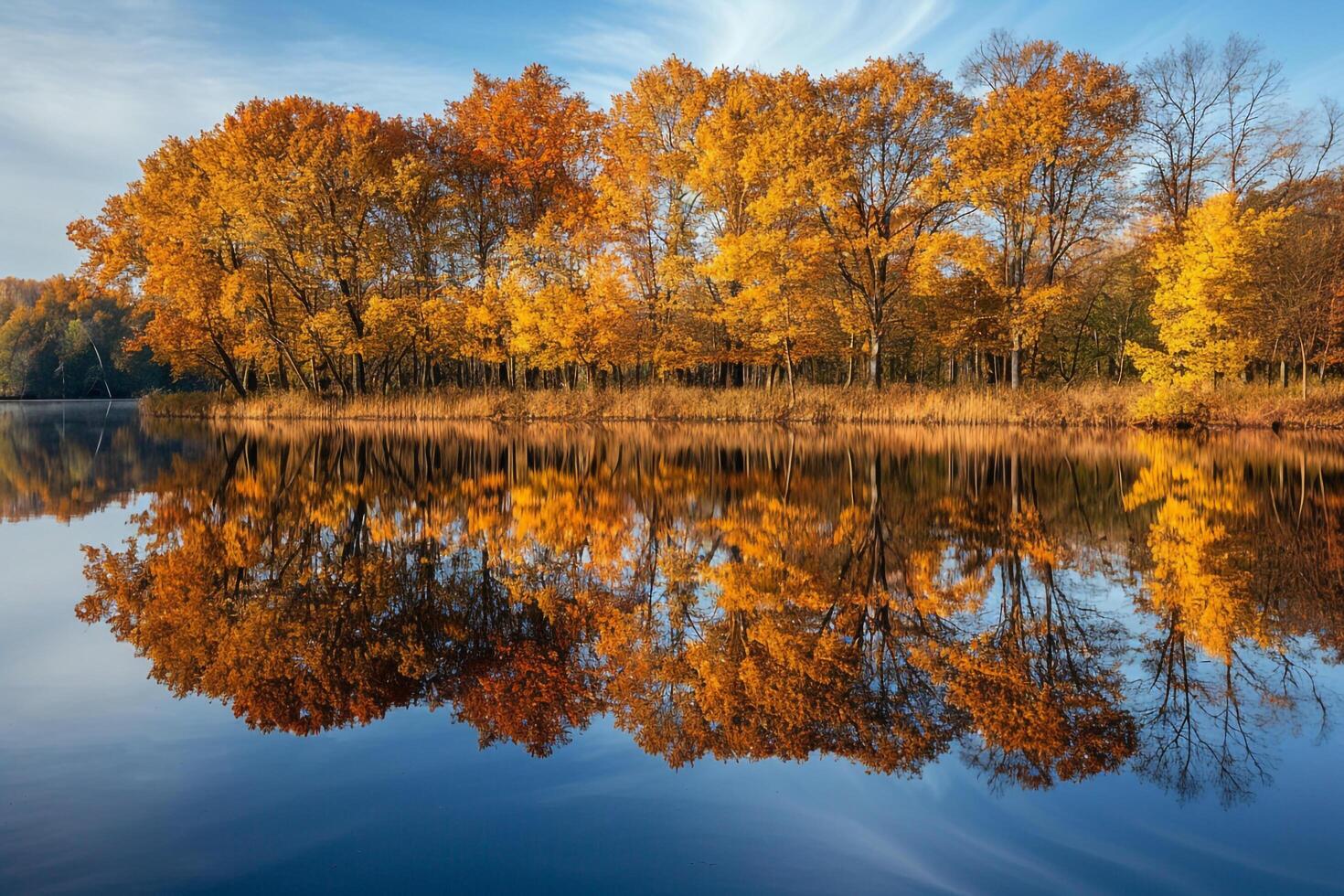 Autumn Trees Reflected in Lake Water Background photo