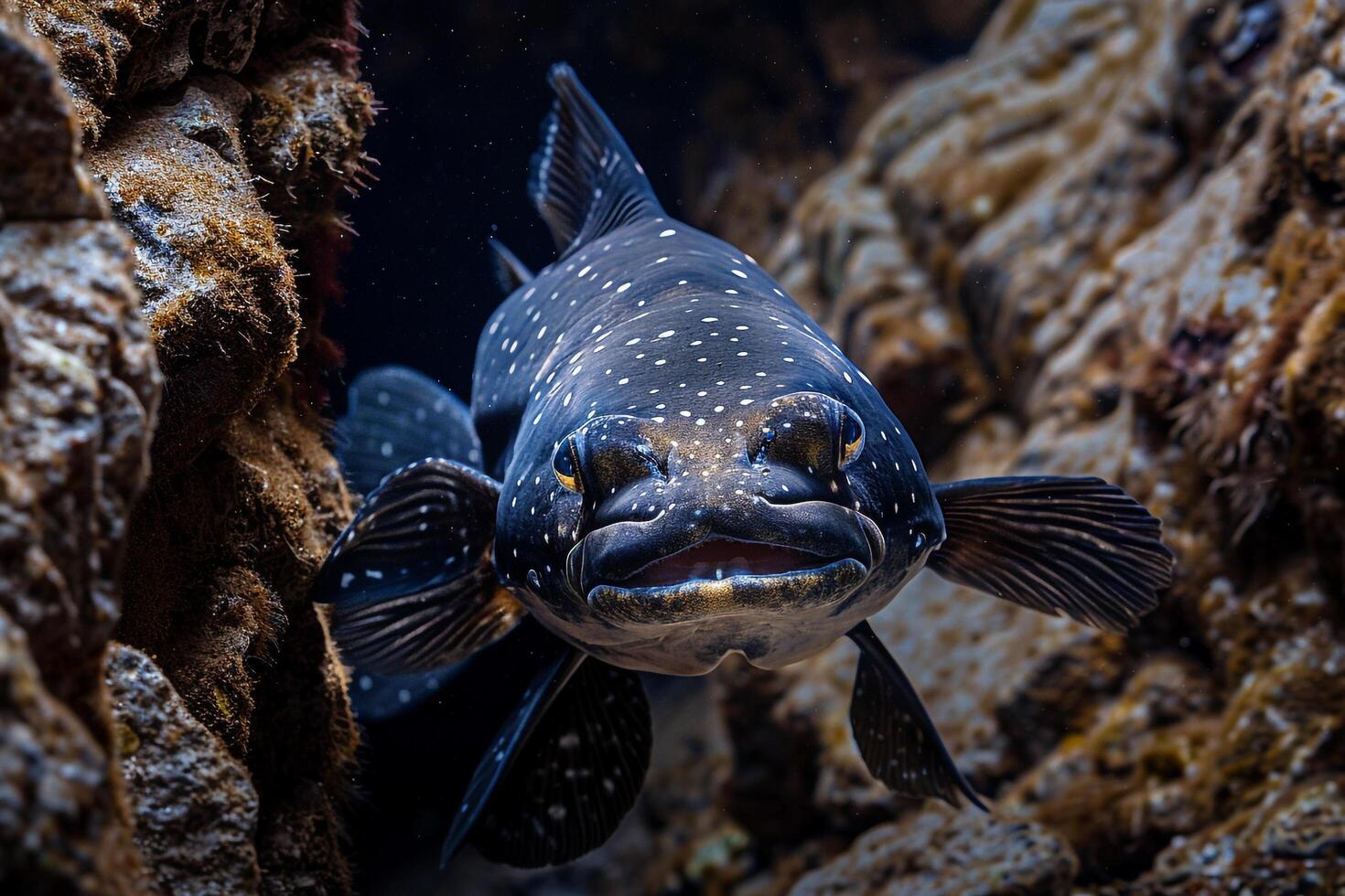 Fish with Black Spots on Its Body Swimming in Water Background photo