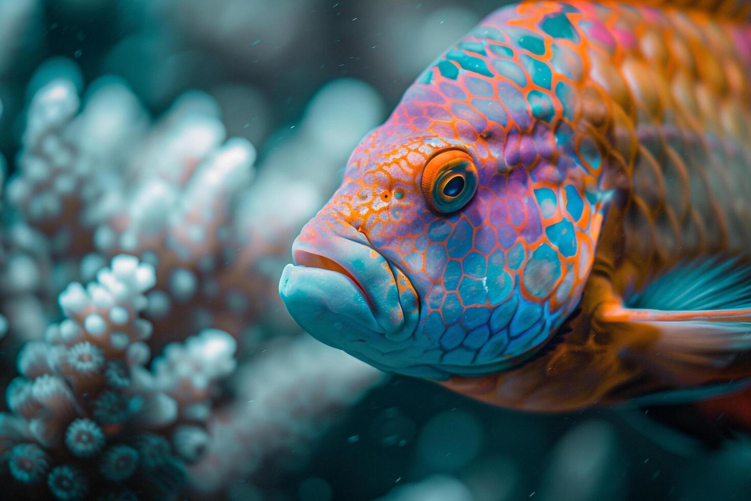 Colorful Fish with Blue and Orange Stripes Background photo