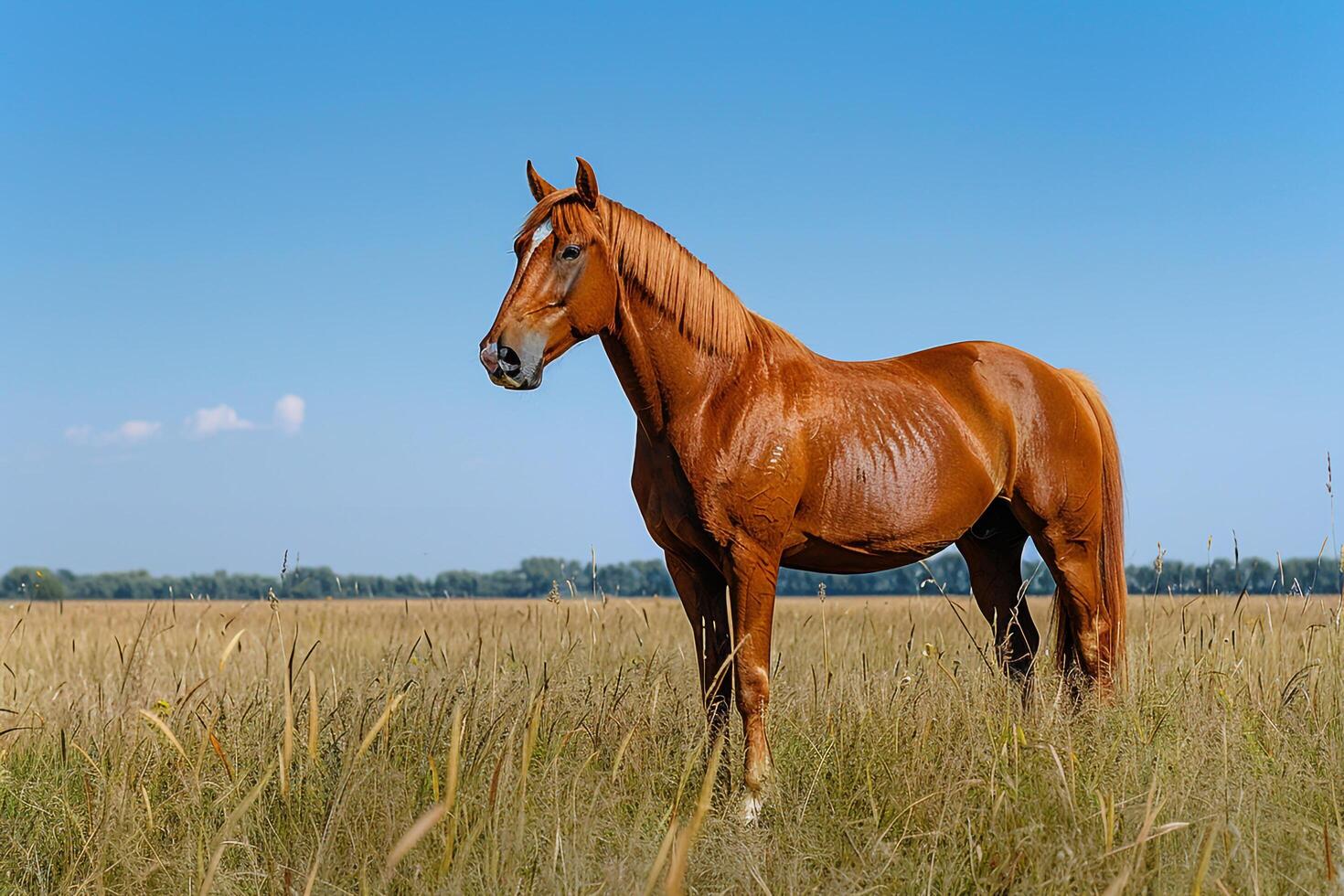 Horse Standing in Field of Tall Grass Background photo