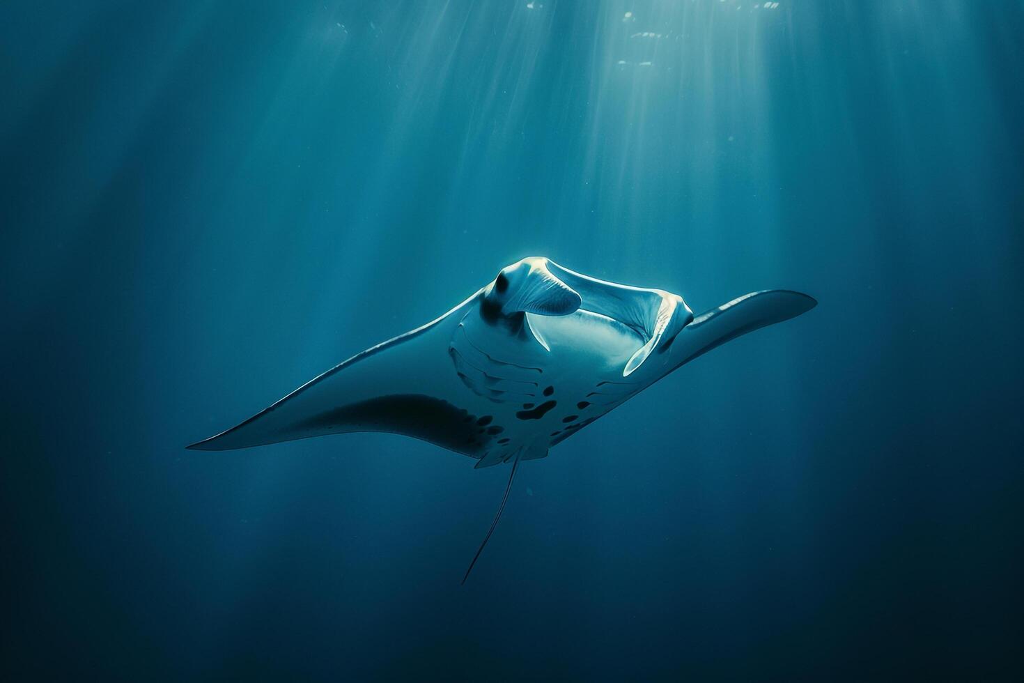 Manta Ray Swimming in Ocean Background photo