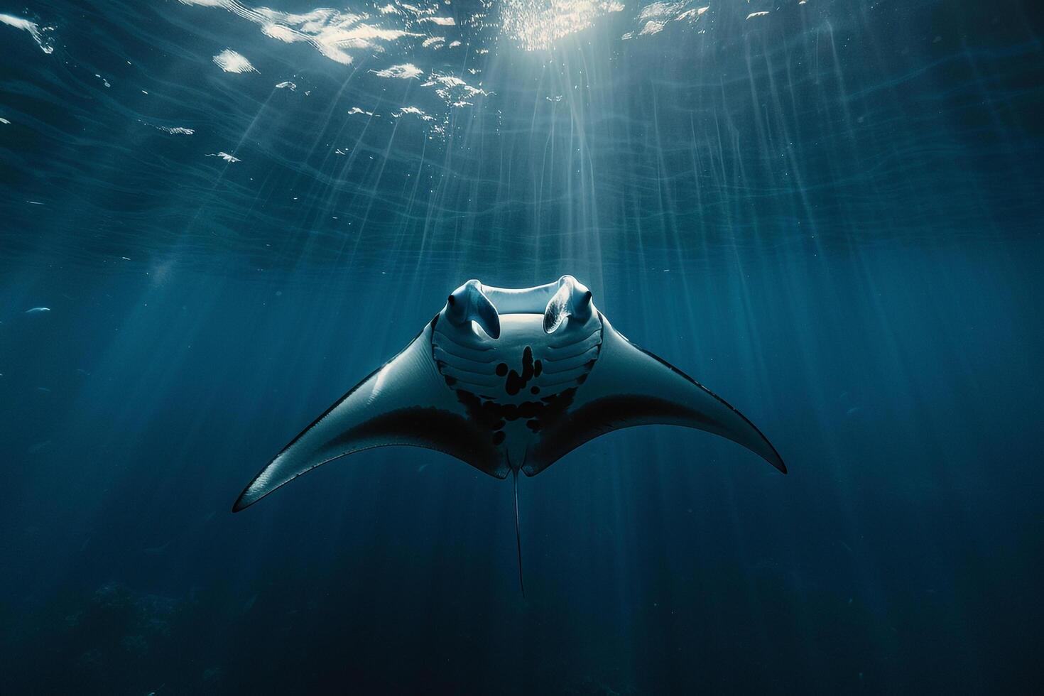 Manta Ray Swimming in Ocean Background photo