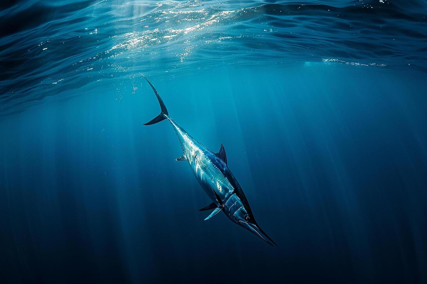 Blue Marlin Fish Swimming in Ocean Background photo