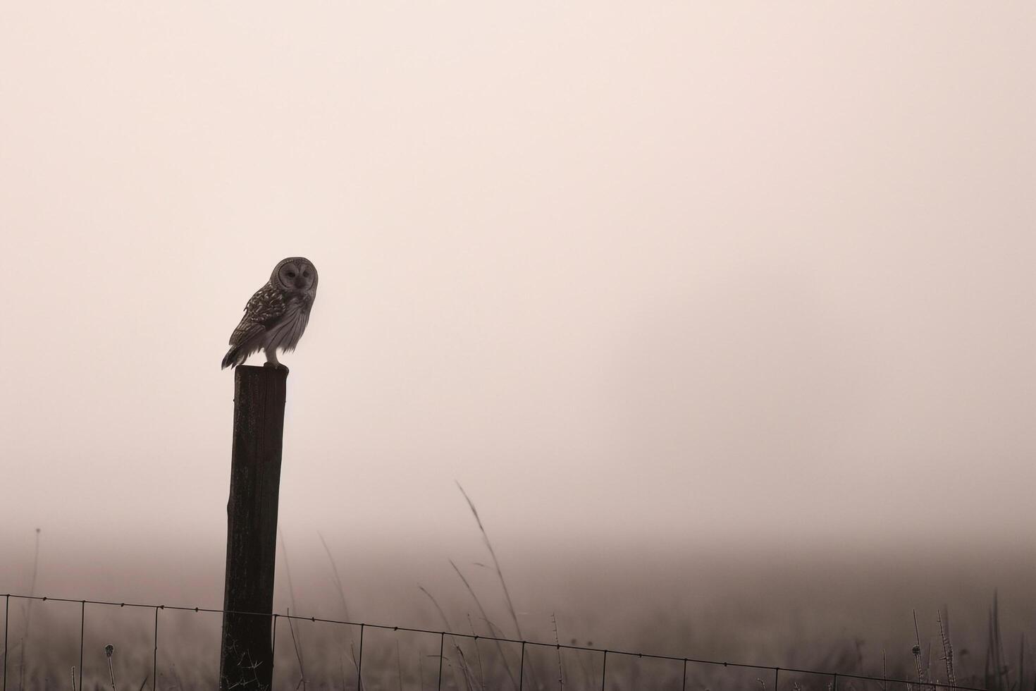 Bird Perched on Post in Fog, Nature Background photo