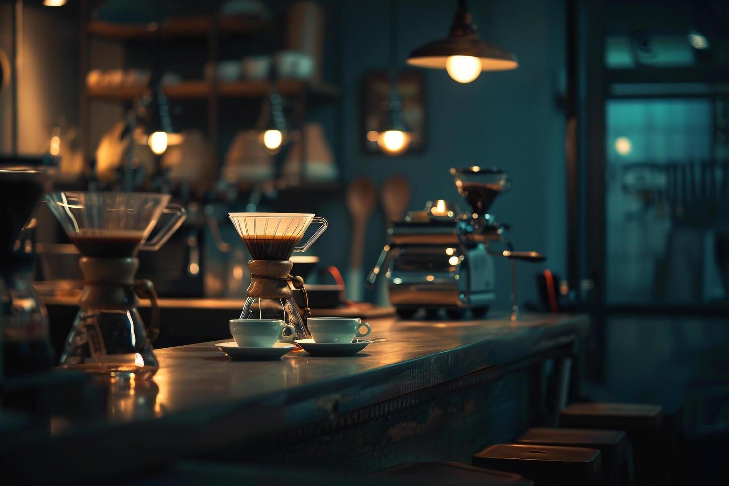 Coffee Bar with Coffee Cups and Coffee Makers photo