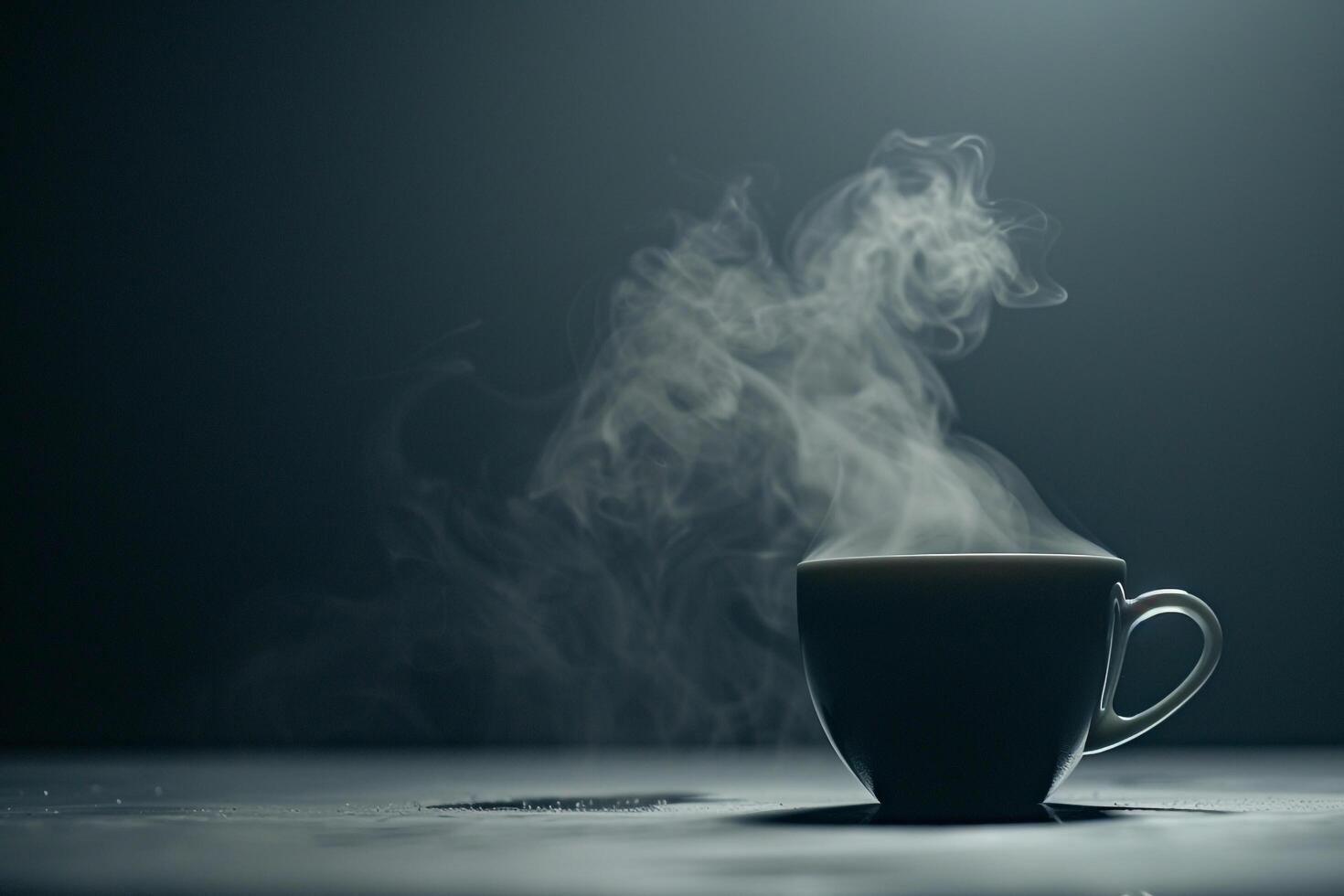 A Cup of Coffee is on a Table with Smoke Coming Out photo