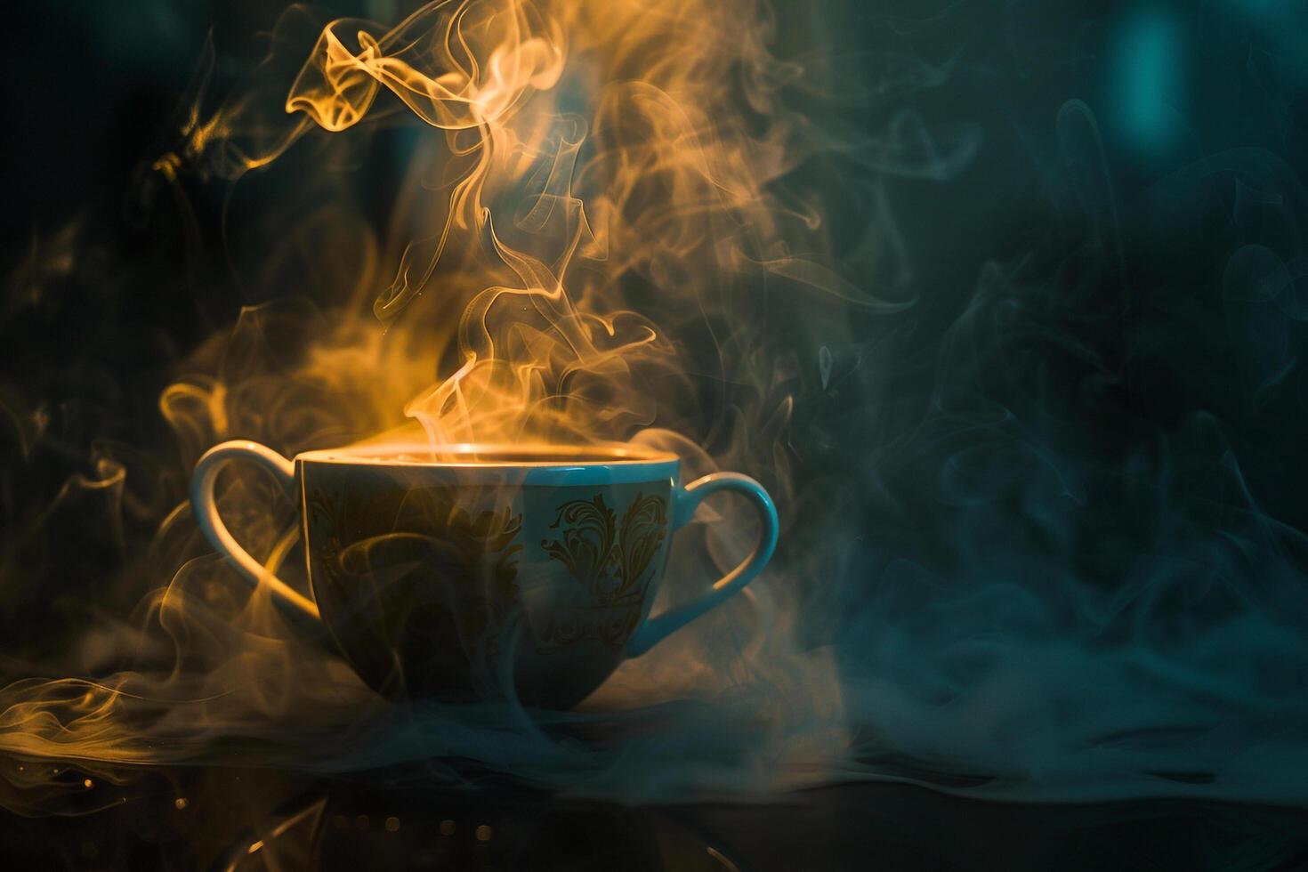 Cup of Tea on Fire Background photo