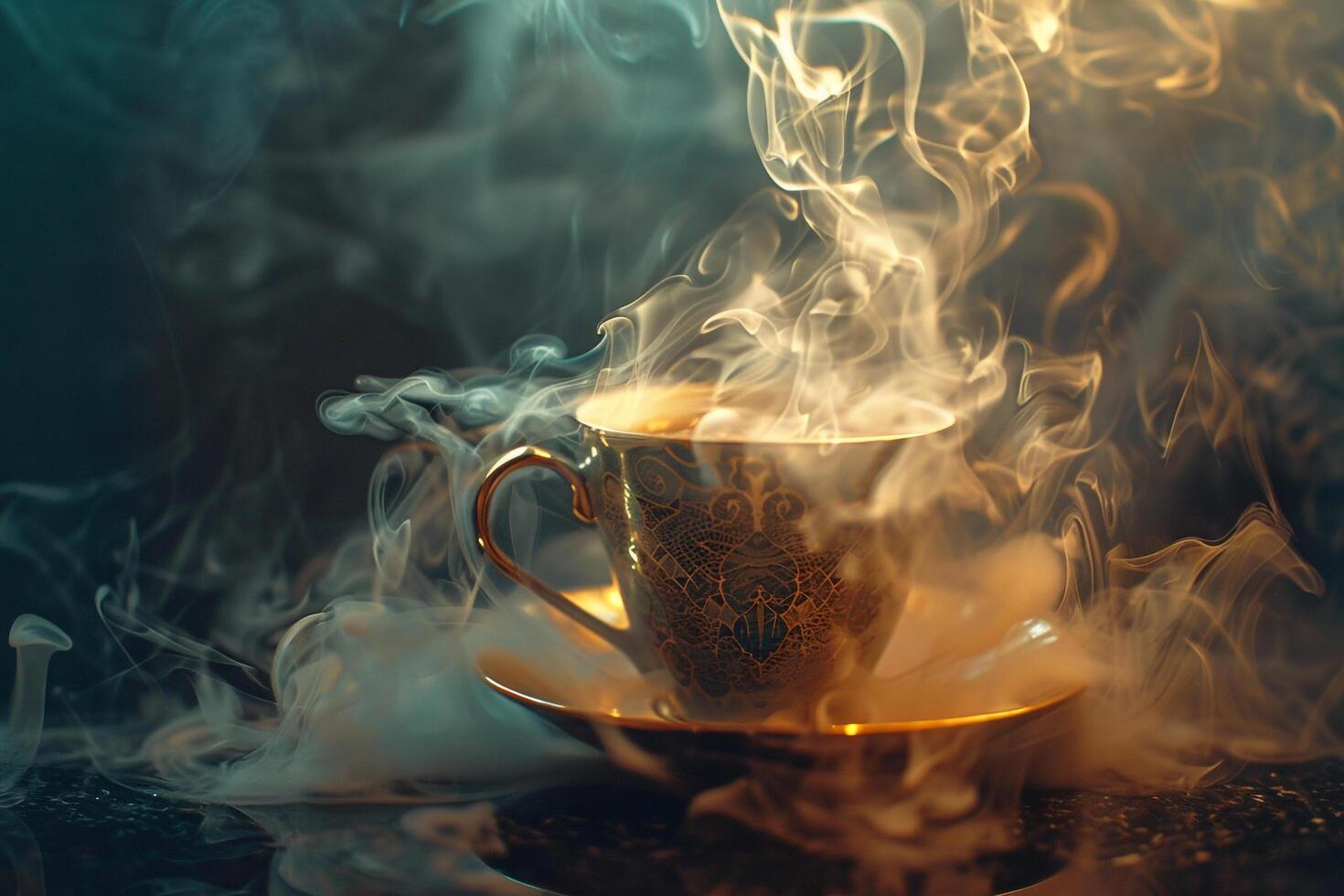 Cup of Tea Being Steamed  Smoke Background photo