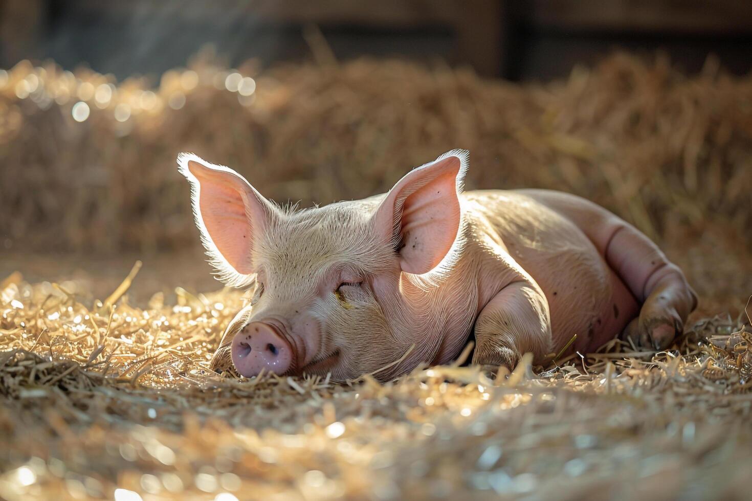 A Pig Laying on the Ground Background photo