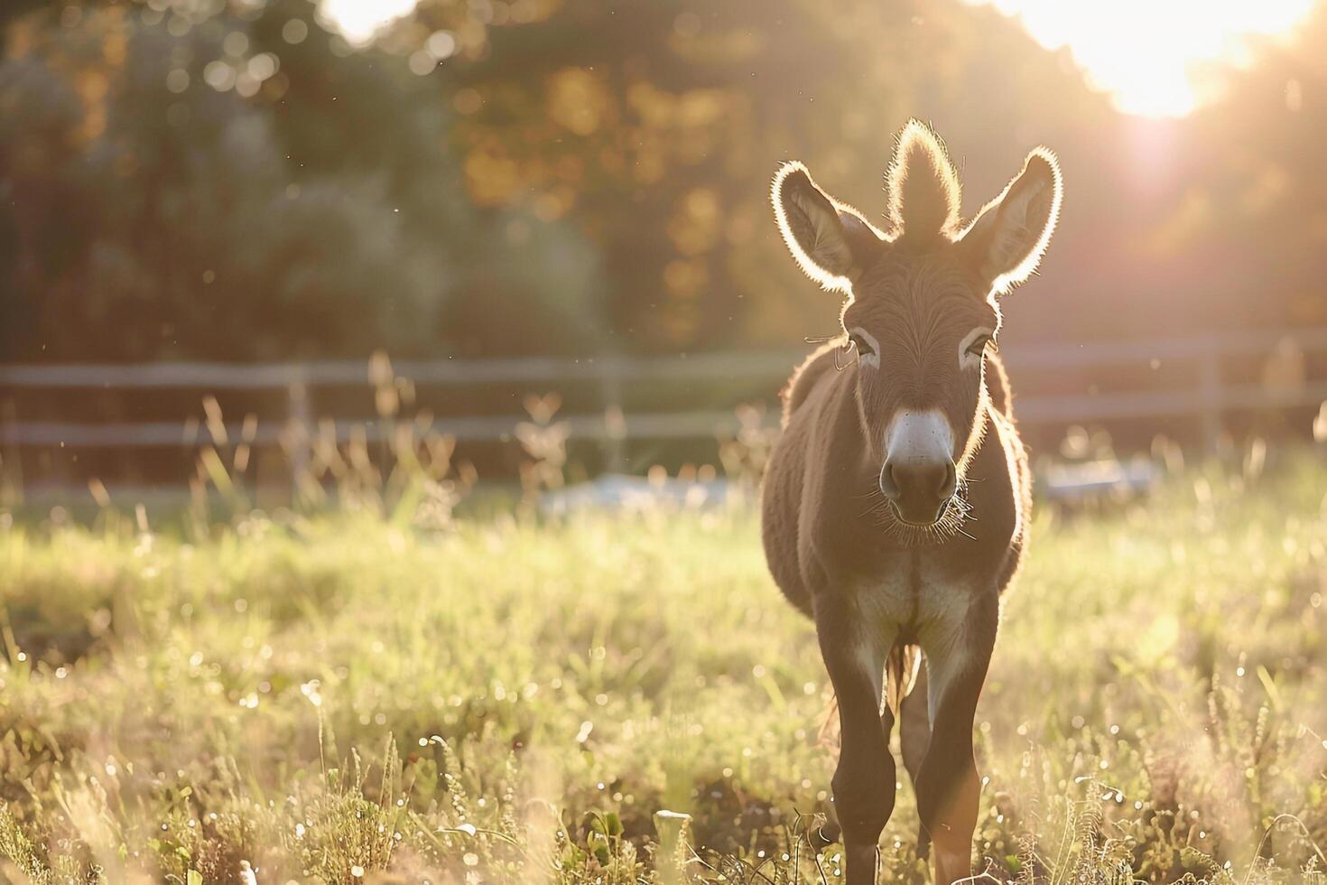 A Small Donkey Standing in a Field Background photo