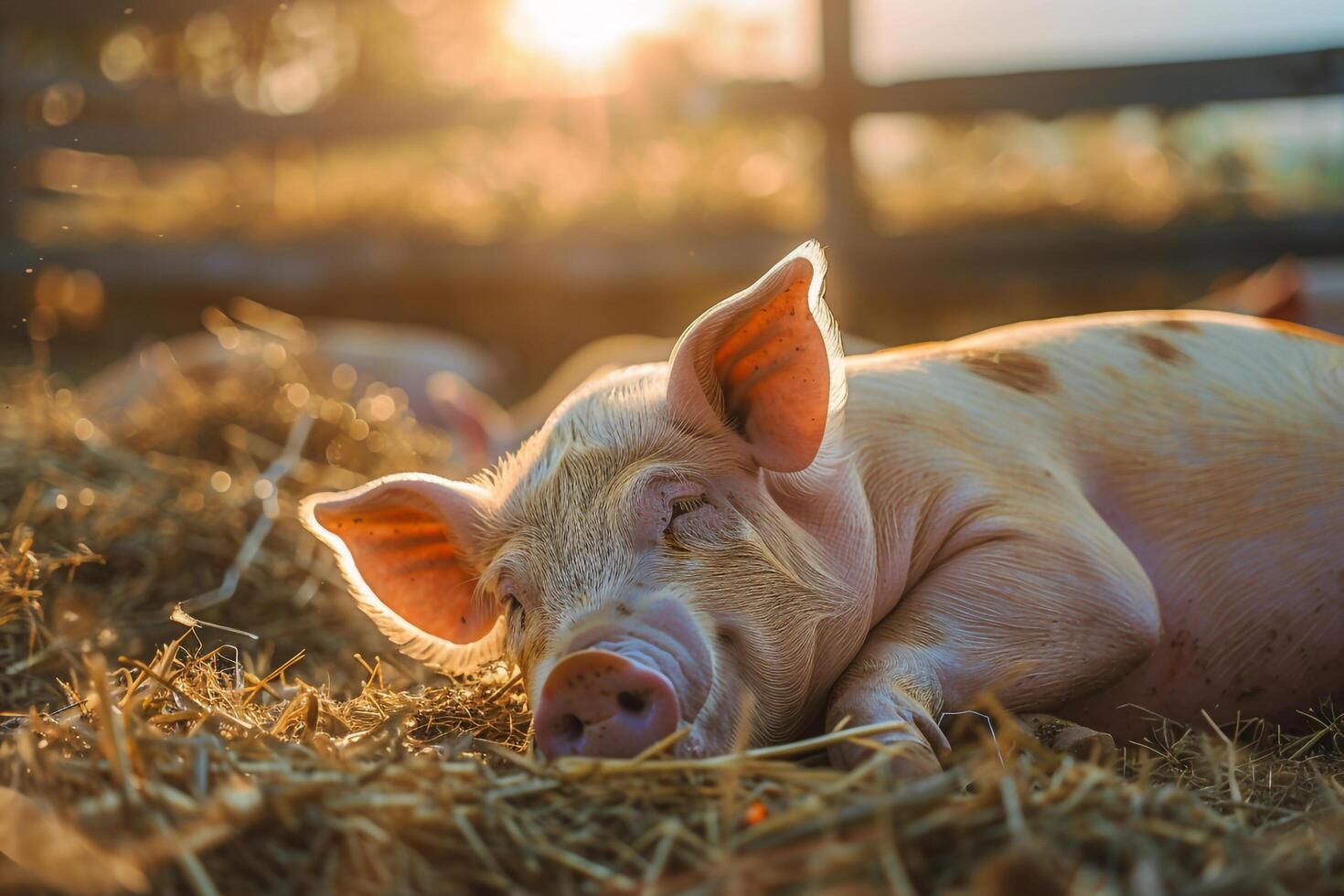 A Pig Laying Down in a Field Background photo