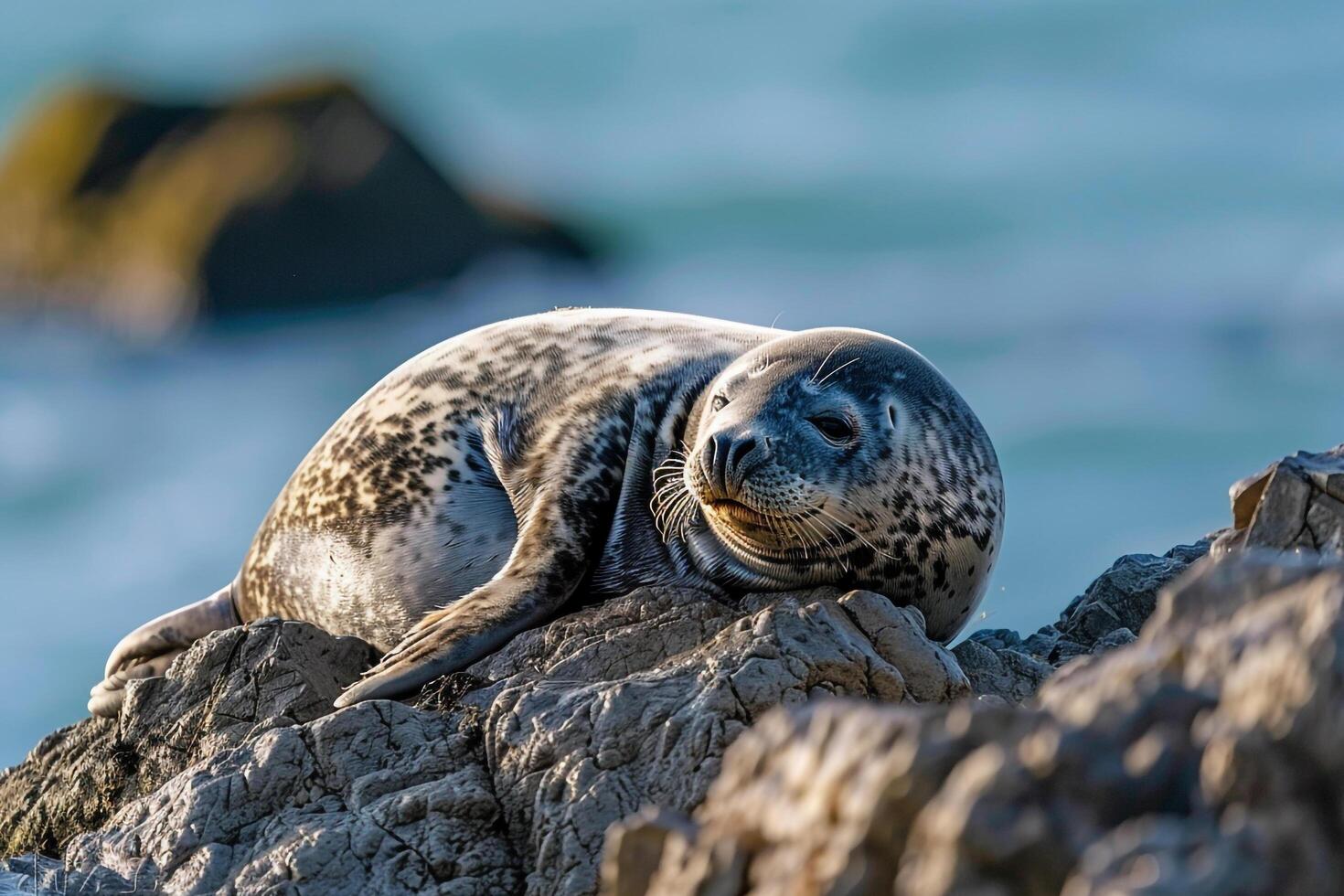 Seal Sitting on a Rock Near the Ocean, Background photo