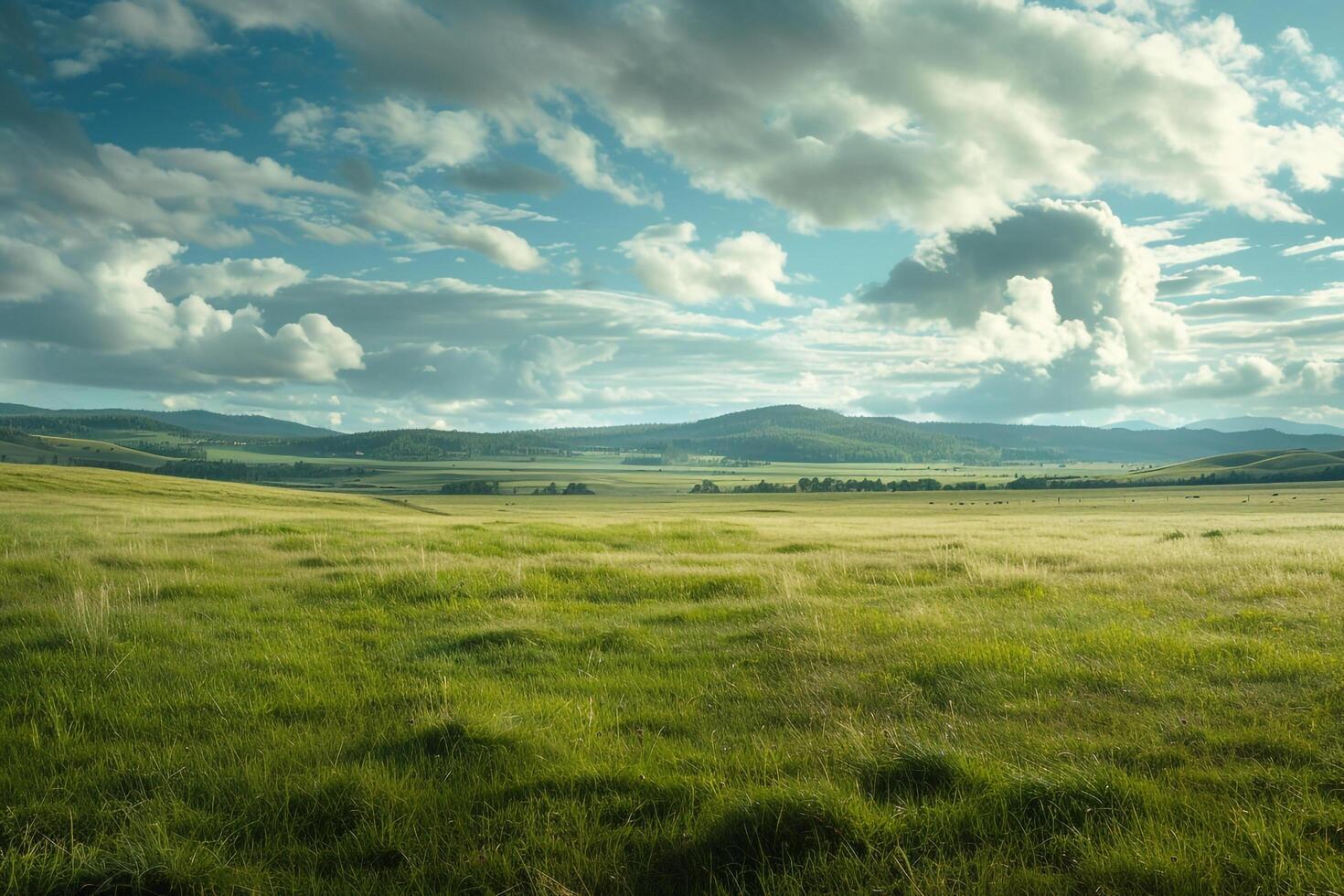 Grassy Field with Mountains in Background photo
