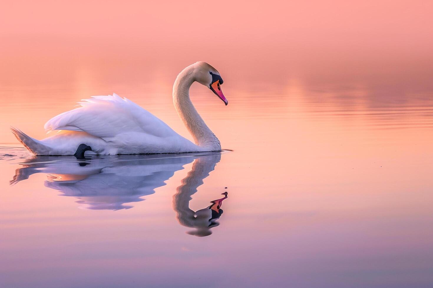Swan Floating on Lake at Sunset Background photo