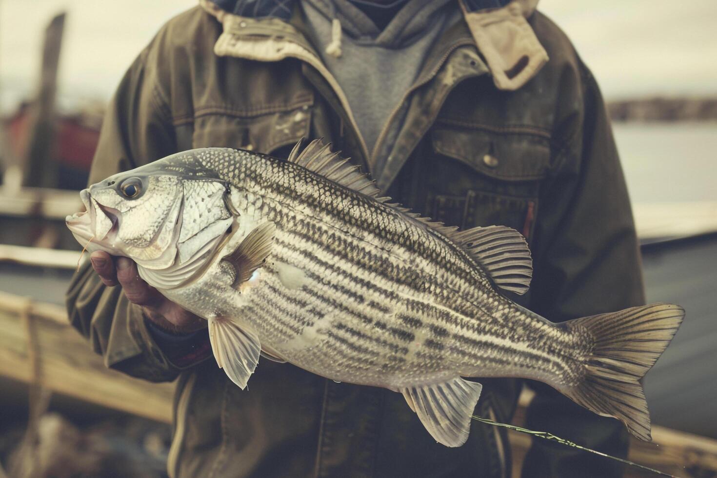 A man holding a striped bass background photo