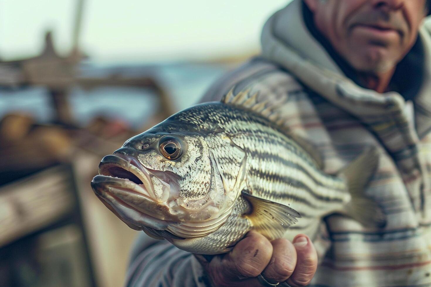 A man holding a striped bass background photo