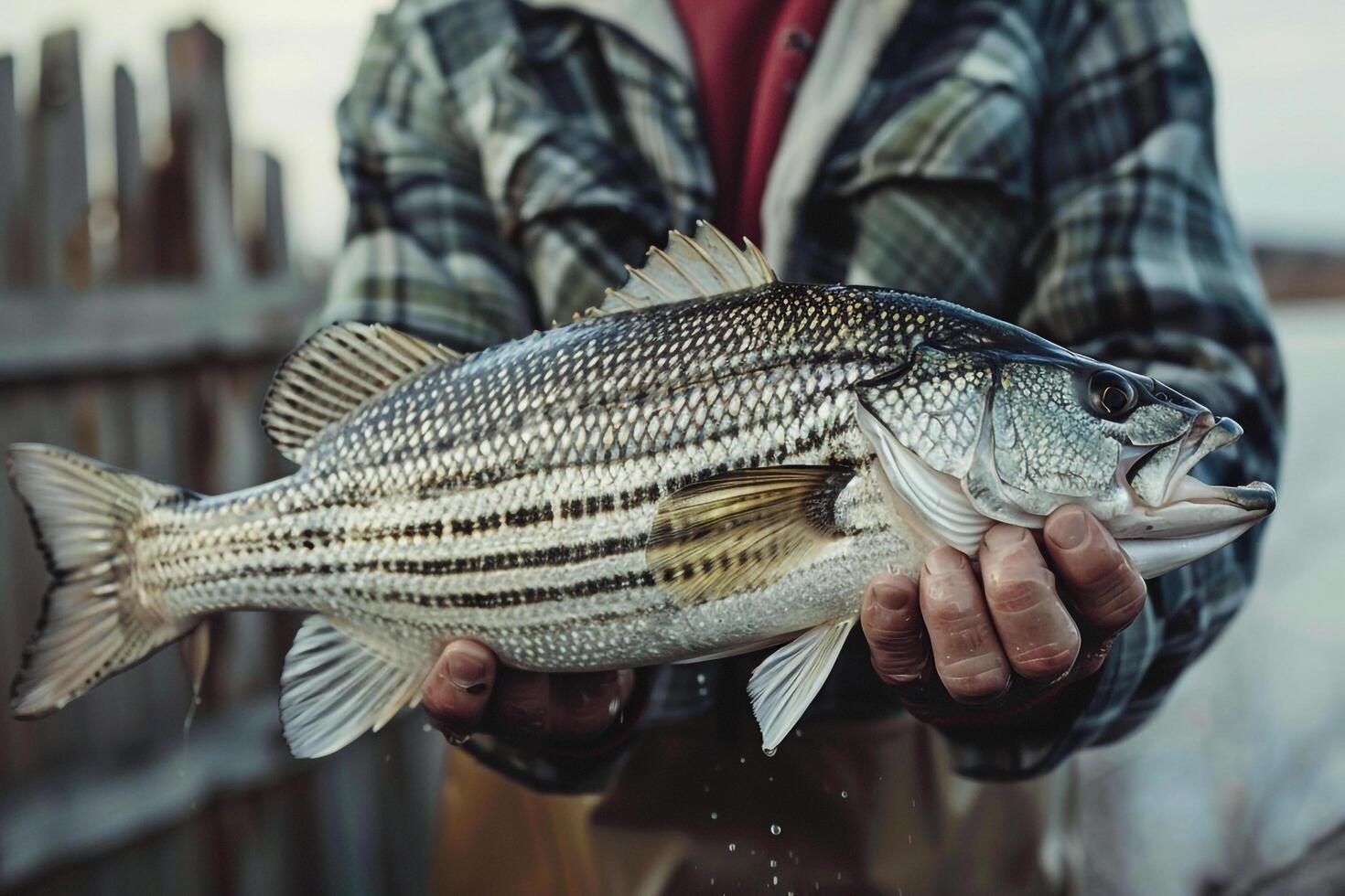 A man holding a striped bass background photo