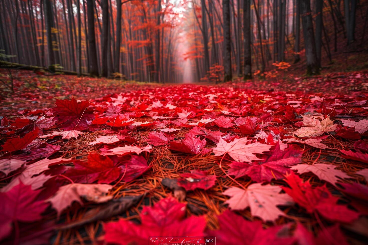 Red forest leaves ground background photo