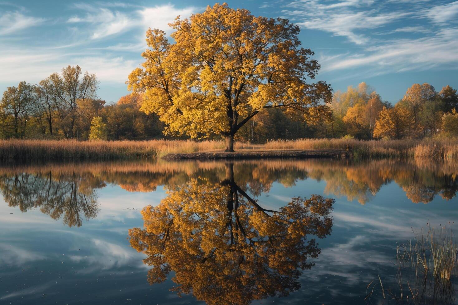 Tree Reflected in a Lake Background photo