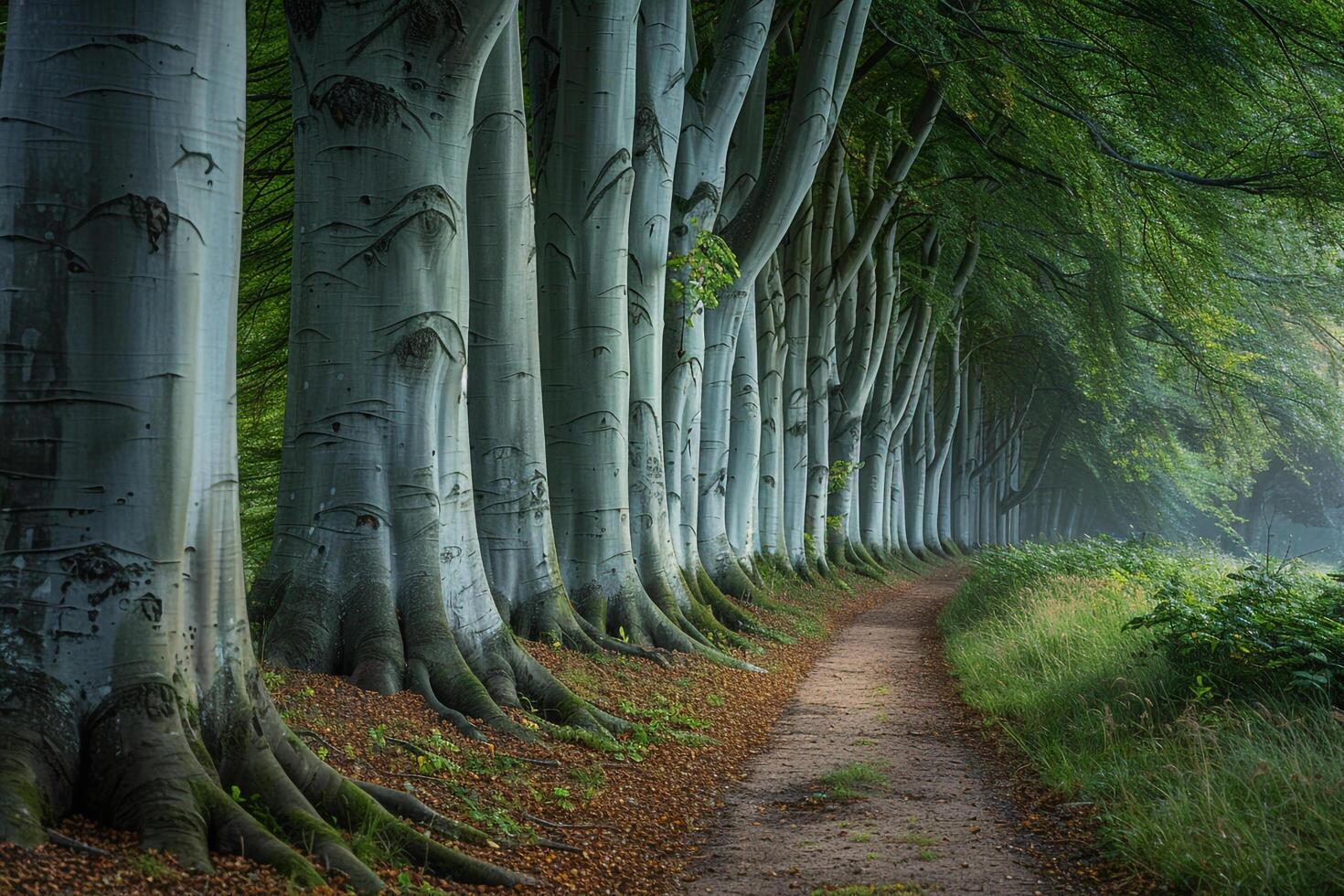 Path That Is Lined with Trees and Grass Background photo