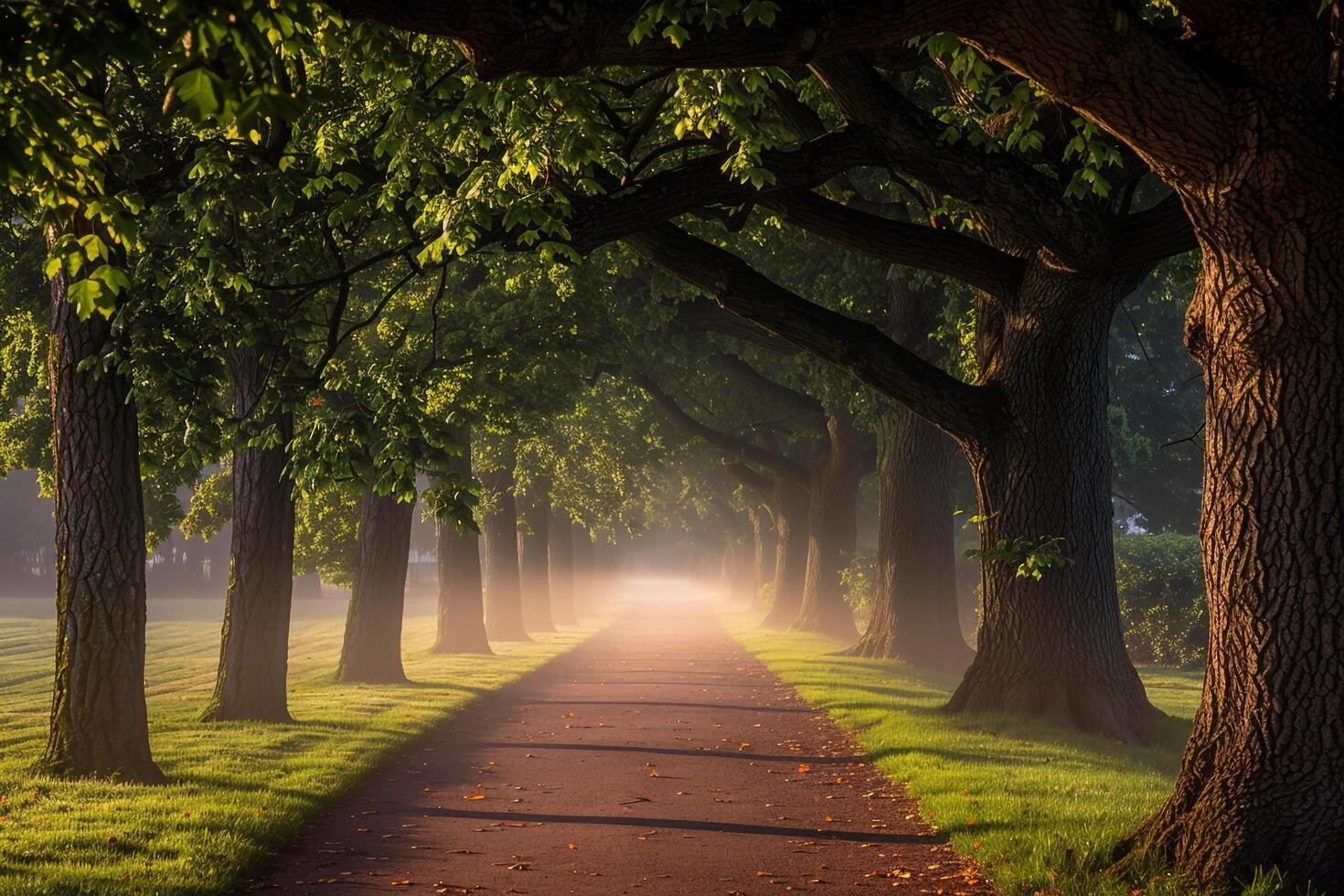 Path Lined with Trees and Grass Background photo