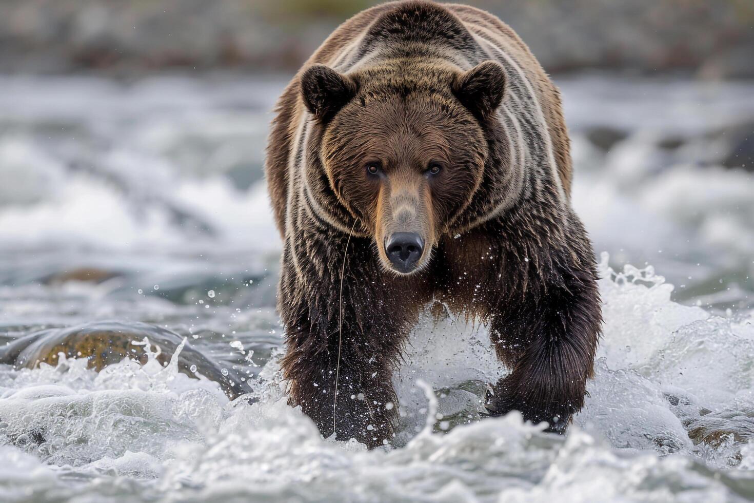 A Brown Bear Walking through a River Background photo