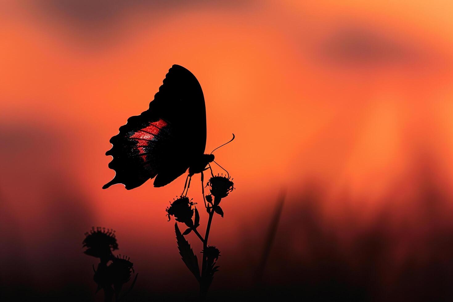 Butterfly is Sitting on a Flower in the Sunset photo