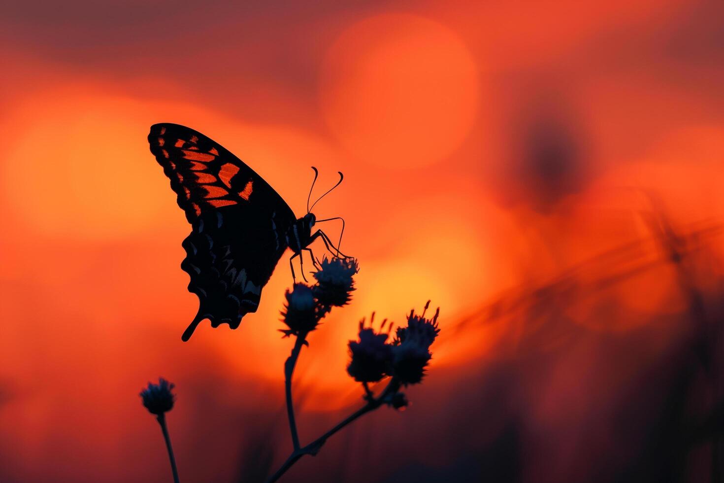 Butterfly on Flower at Sunset Background photo