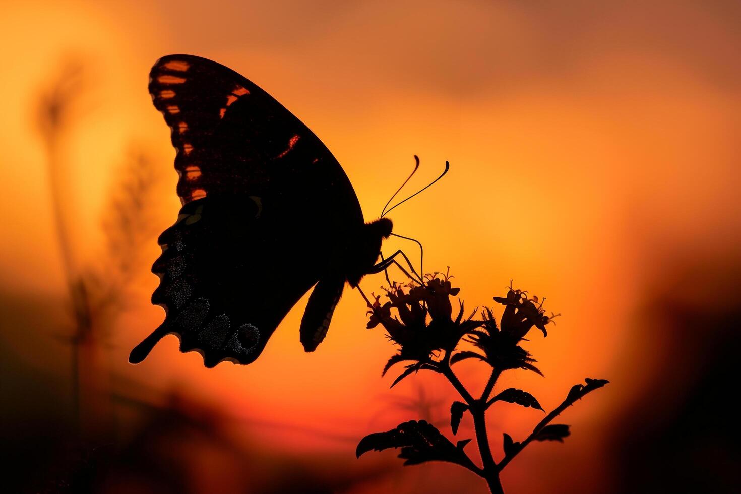 Butterfly is Silhouetted Against a Sunset Sky photo