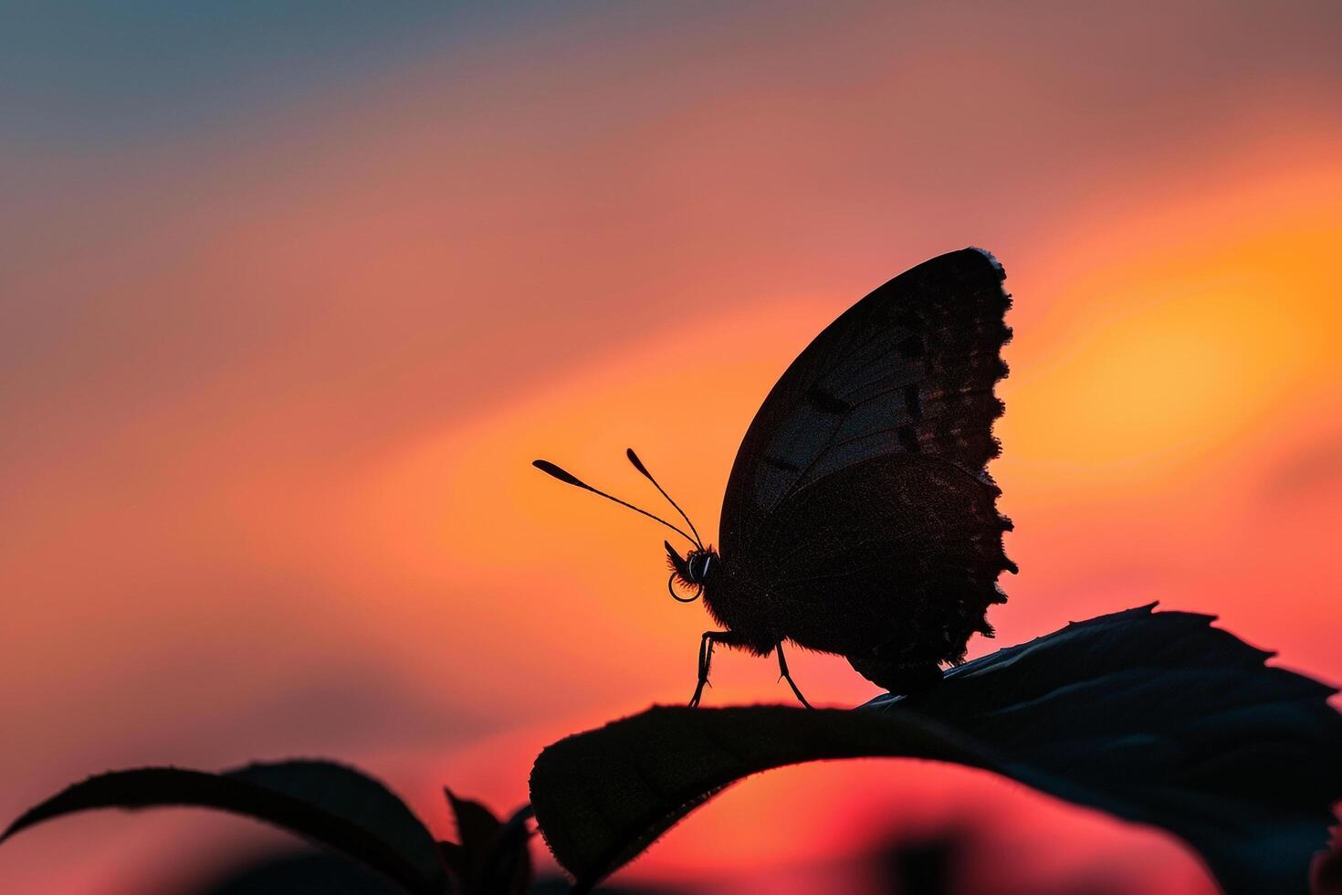Butterfly on Leaf at Sunset Background photo