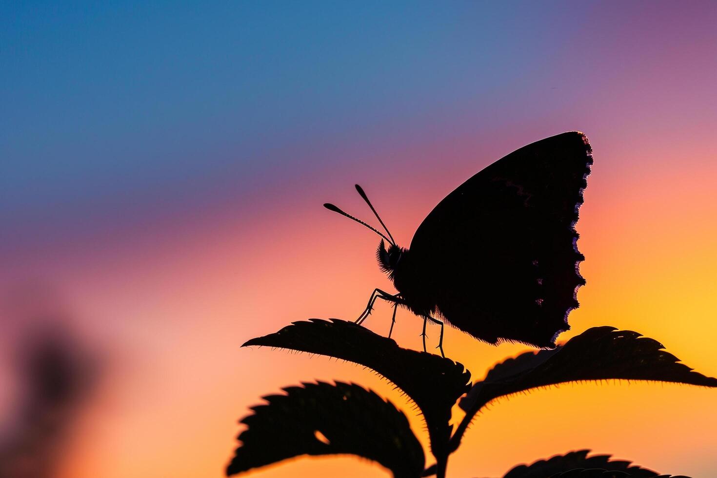 Butterfly on Leaf at Sunset Background photo