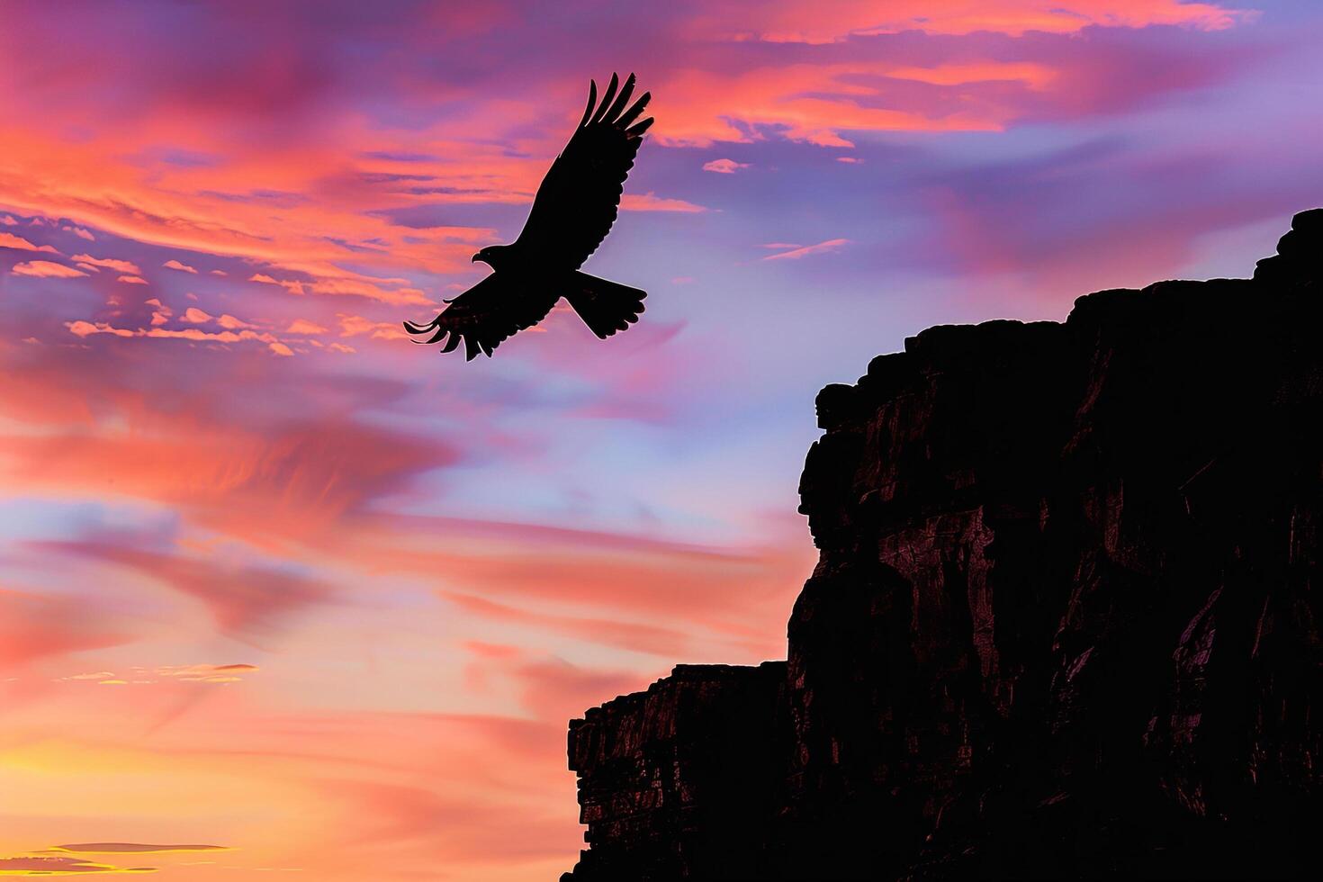 Bird Flying over Cliff at Sunset Background photo