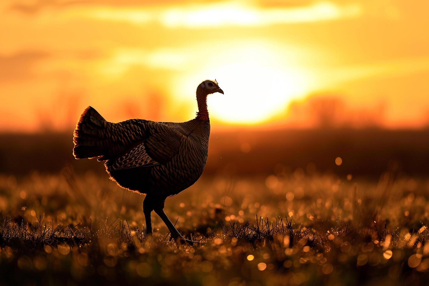 Turkey silhouetted against the setting sun Background photo