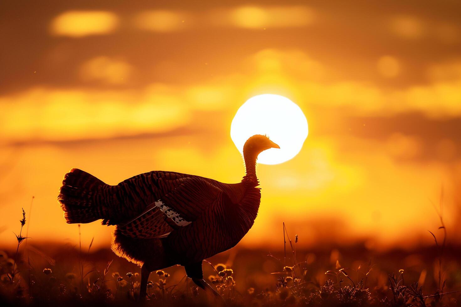 Turkey silhouetted against the setting sun Background photo