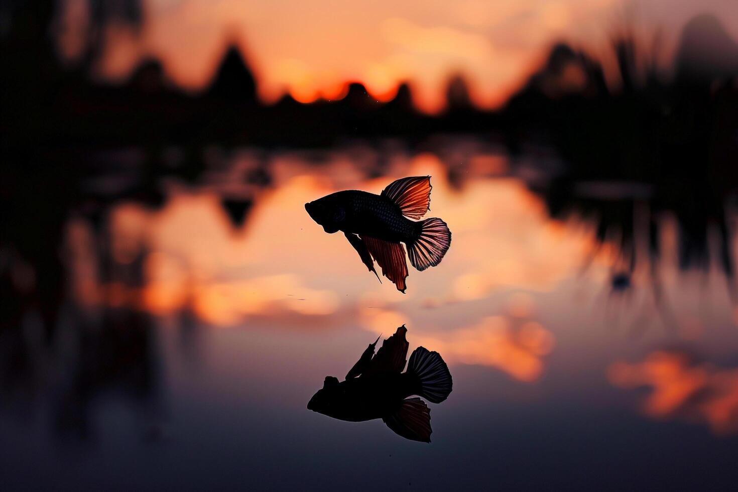 Fish Flying in Air at Sunset Background photo