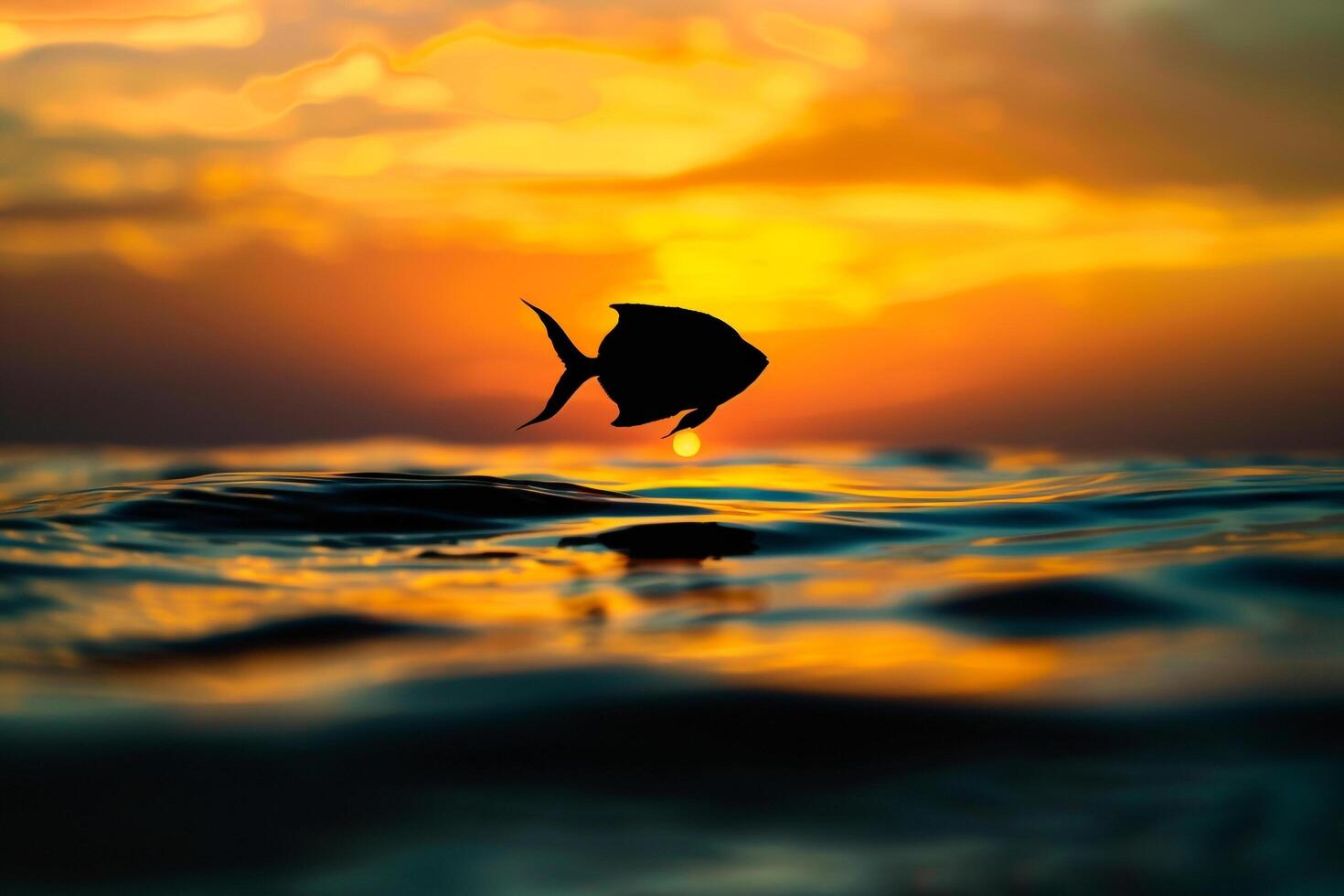 Fish Silhouetted against Sunset Background photo