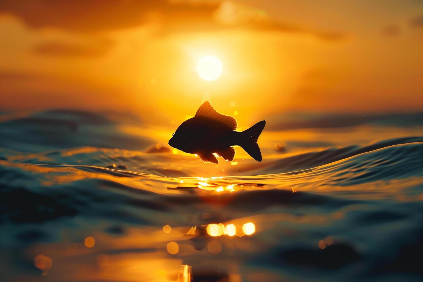Fish Swimming in Ocean at Sunset Background photo