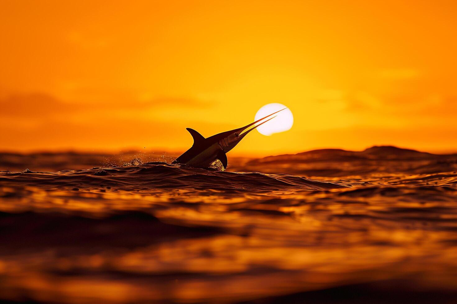 Sailfish Swimming in Ocean at Sunset Background photo