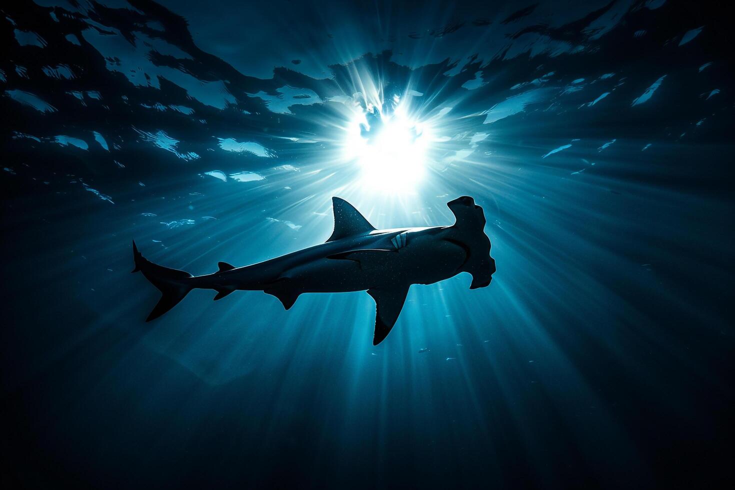 Shark Swimming in Ocean with Sunlight Shining through Background photo