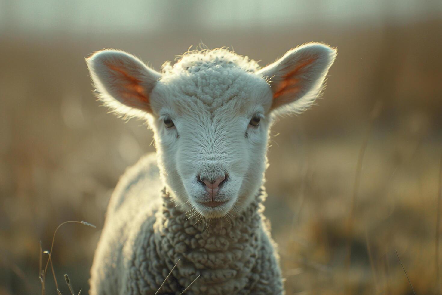 A lamb is standing in a field background photo