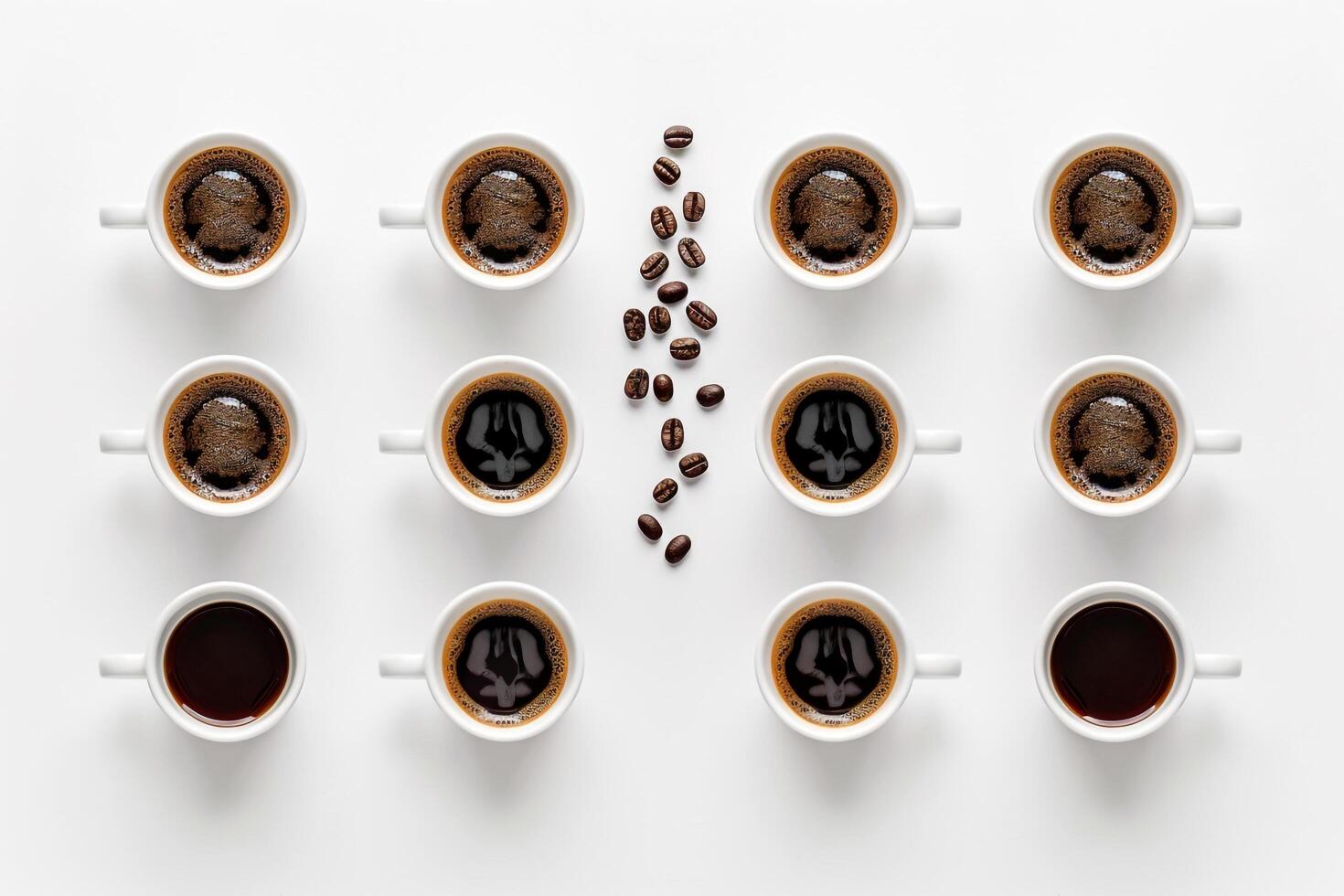 Coffee Beans Arranged in Row on White Surface Background photo