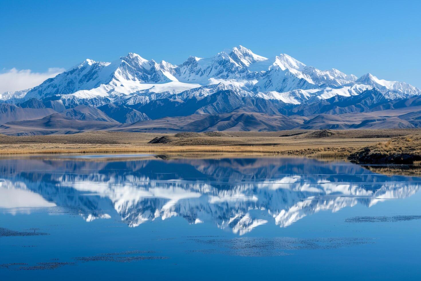 Snow Capped Mountains Reflected in a Lake Background photo