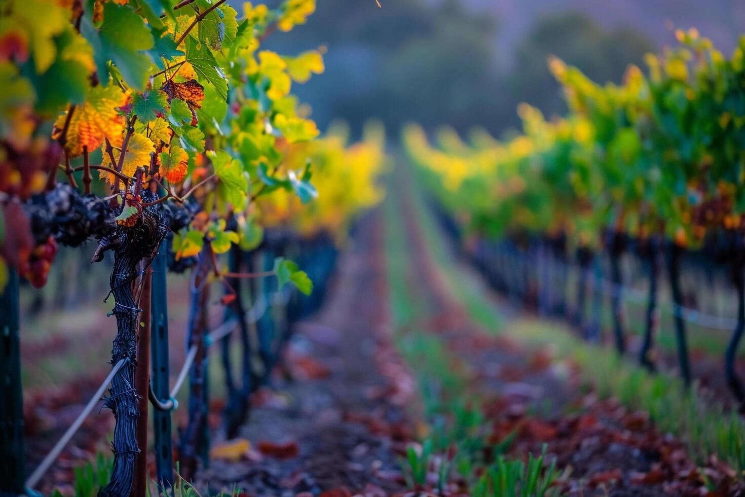 Vineyard with Leaves and Vines in the Fall Background photo