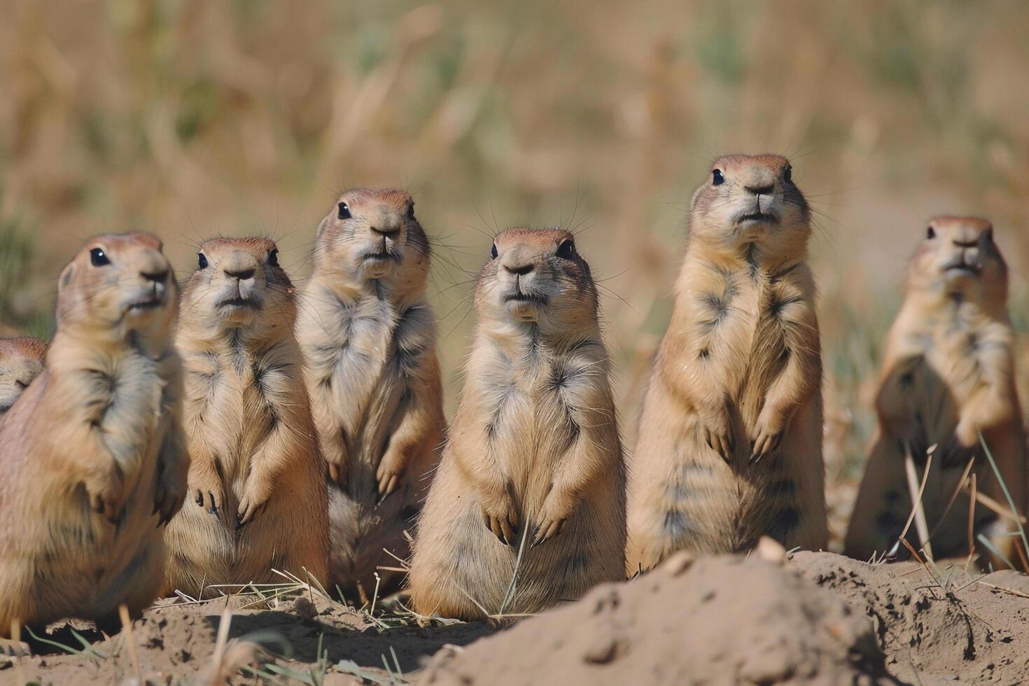 Group of Ground Squirrels Stand in a Line Background photo