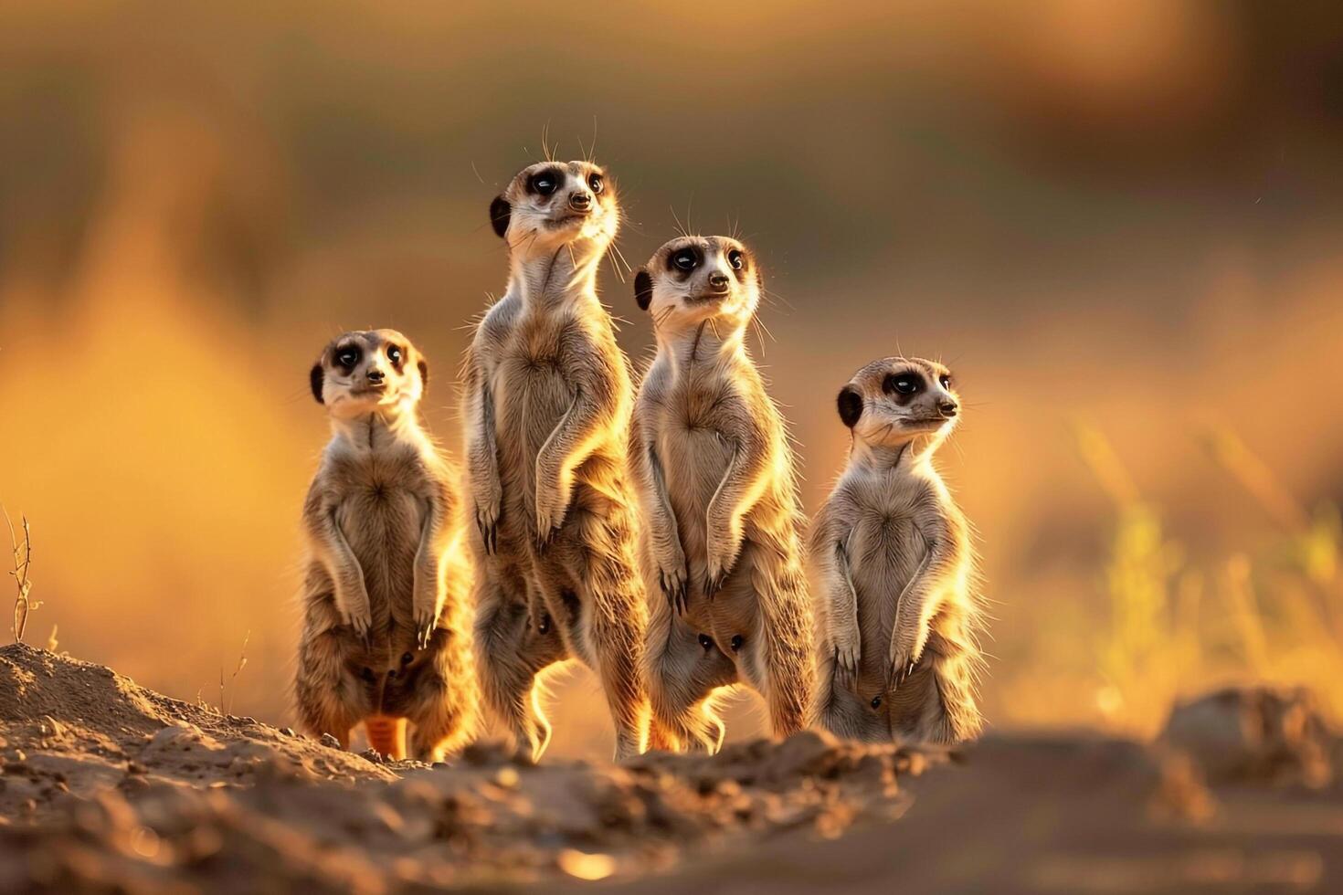 Meerkats Group on Ground Background Nature photo