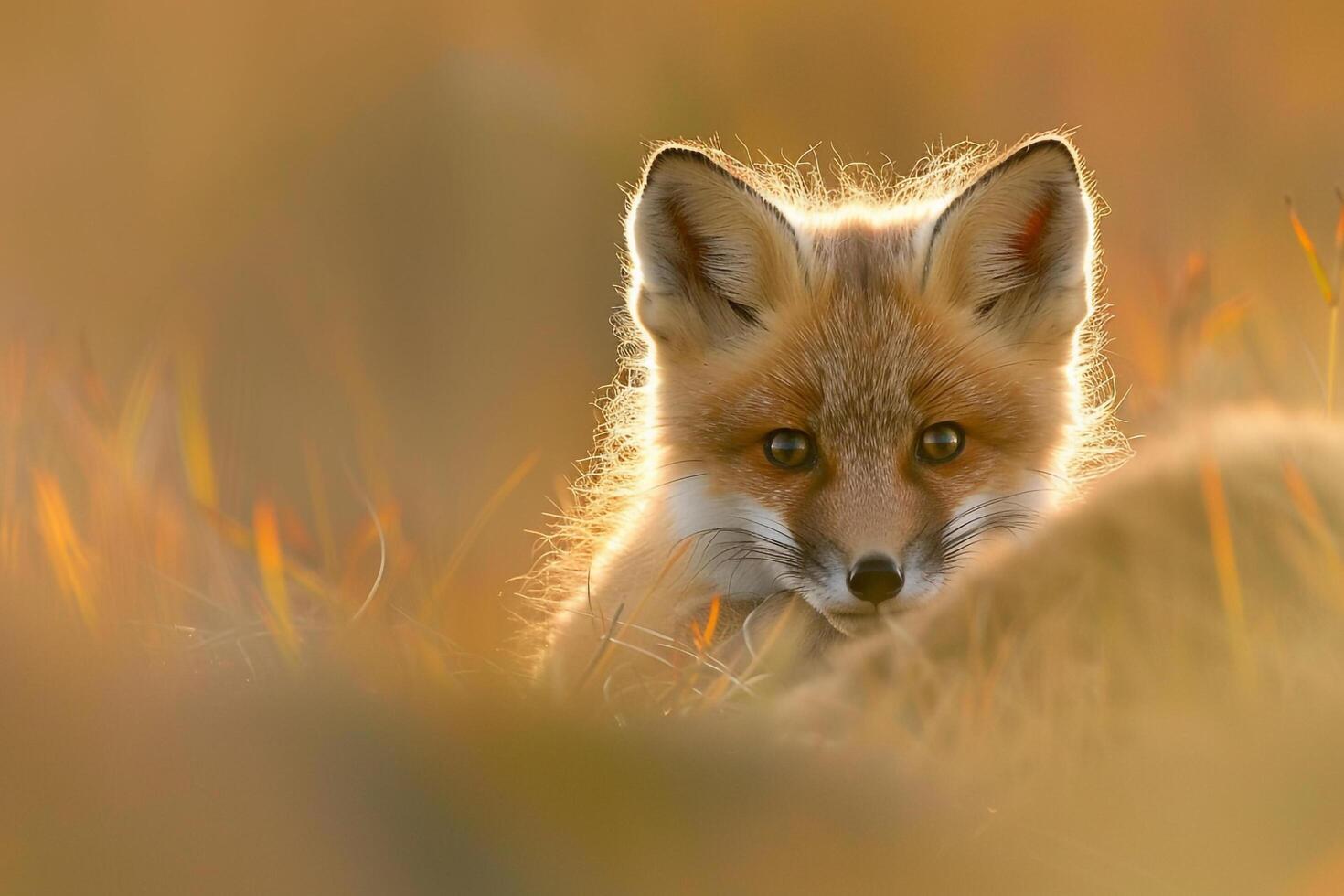 Fox Sitting in Tall Grass Background Nature photo