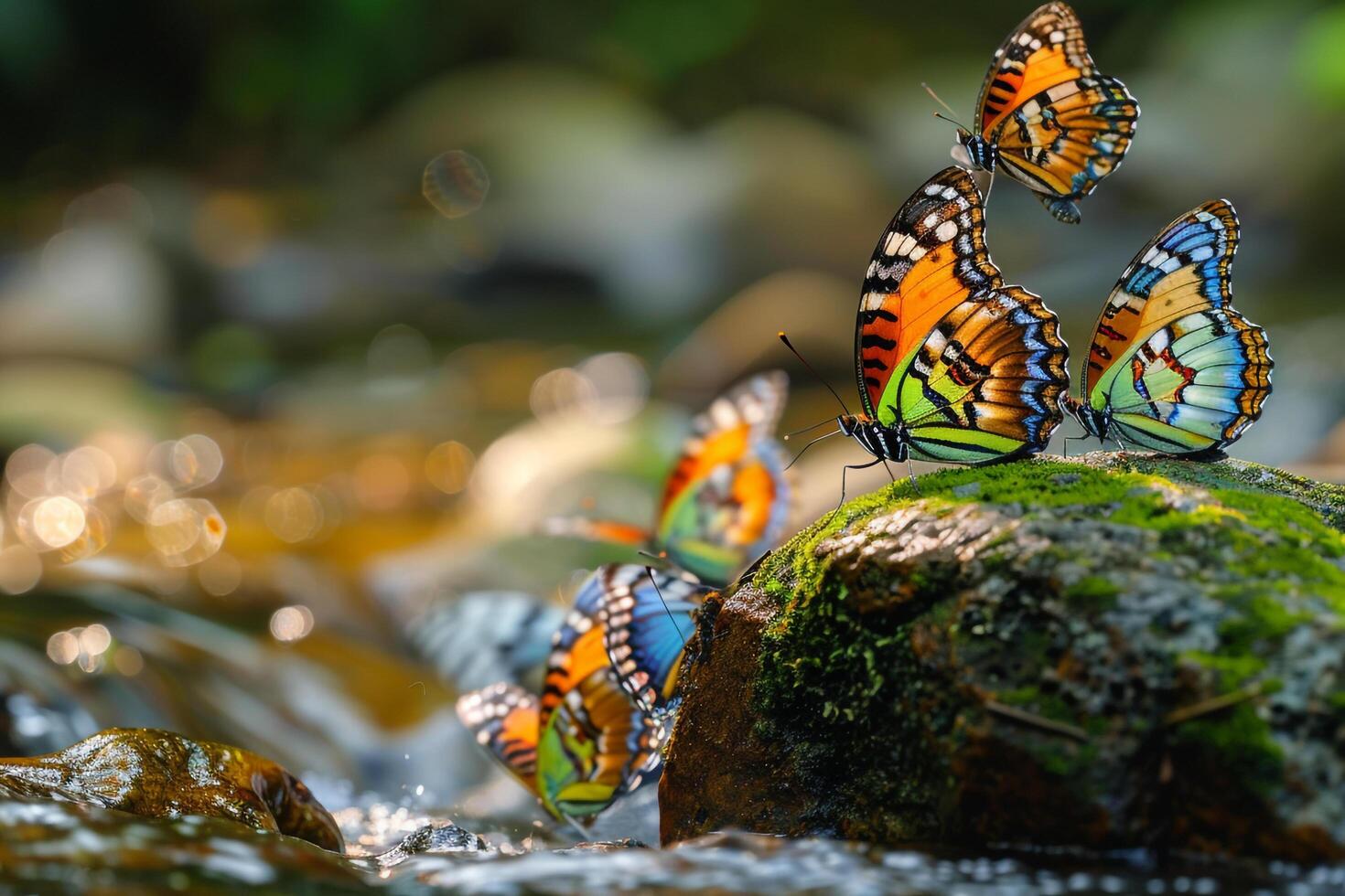 Butterflies on Rock in Stream Background photo