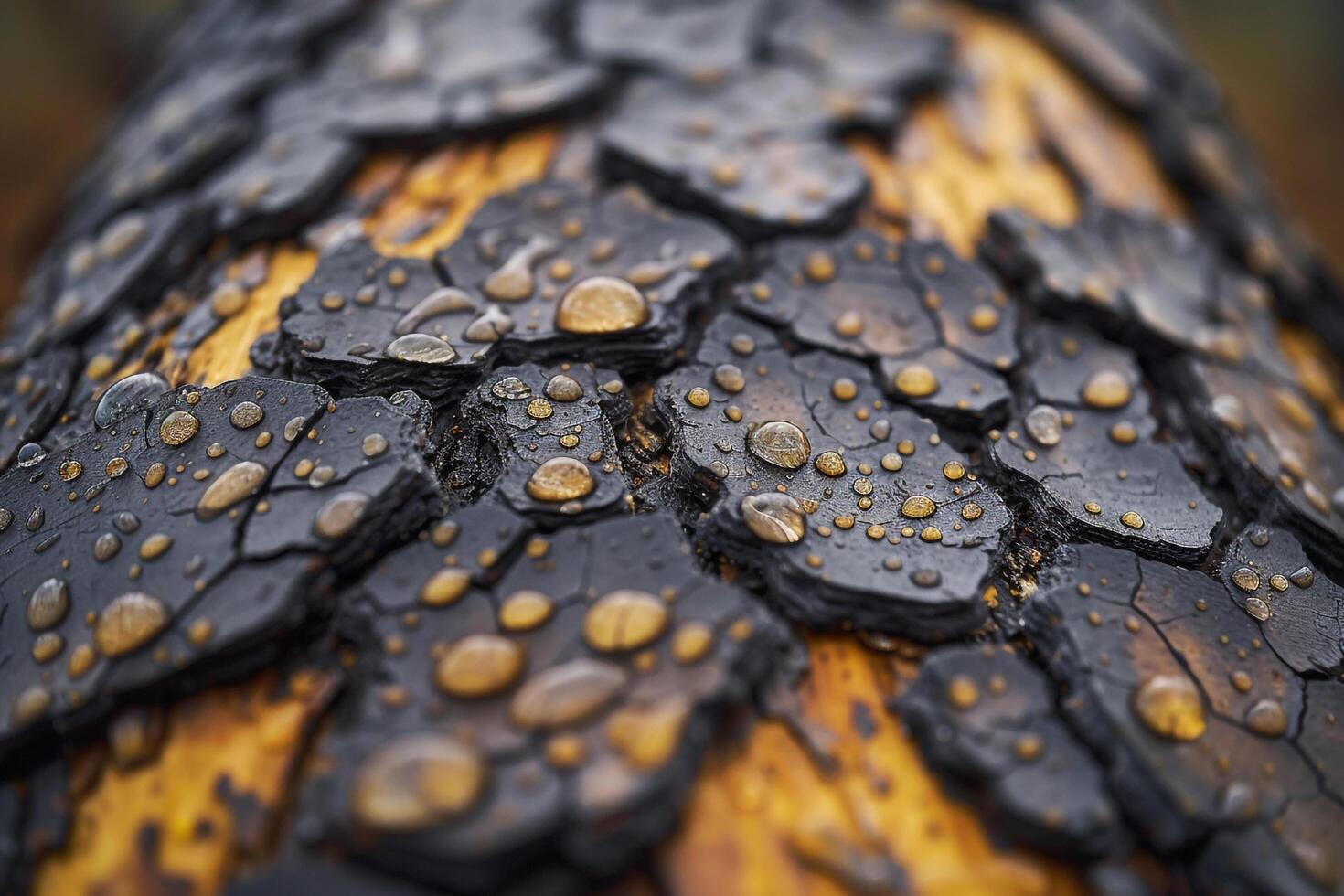 A  of a burnt tree with water droplets background photo