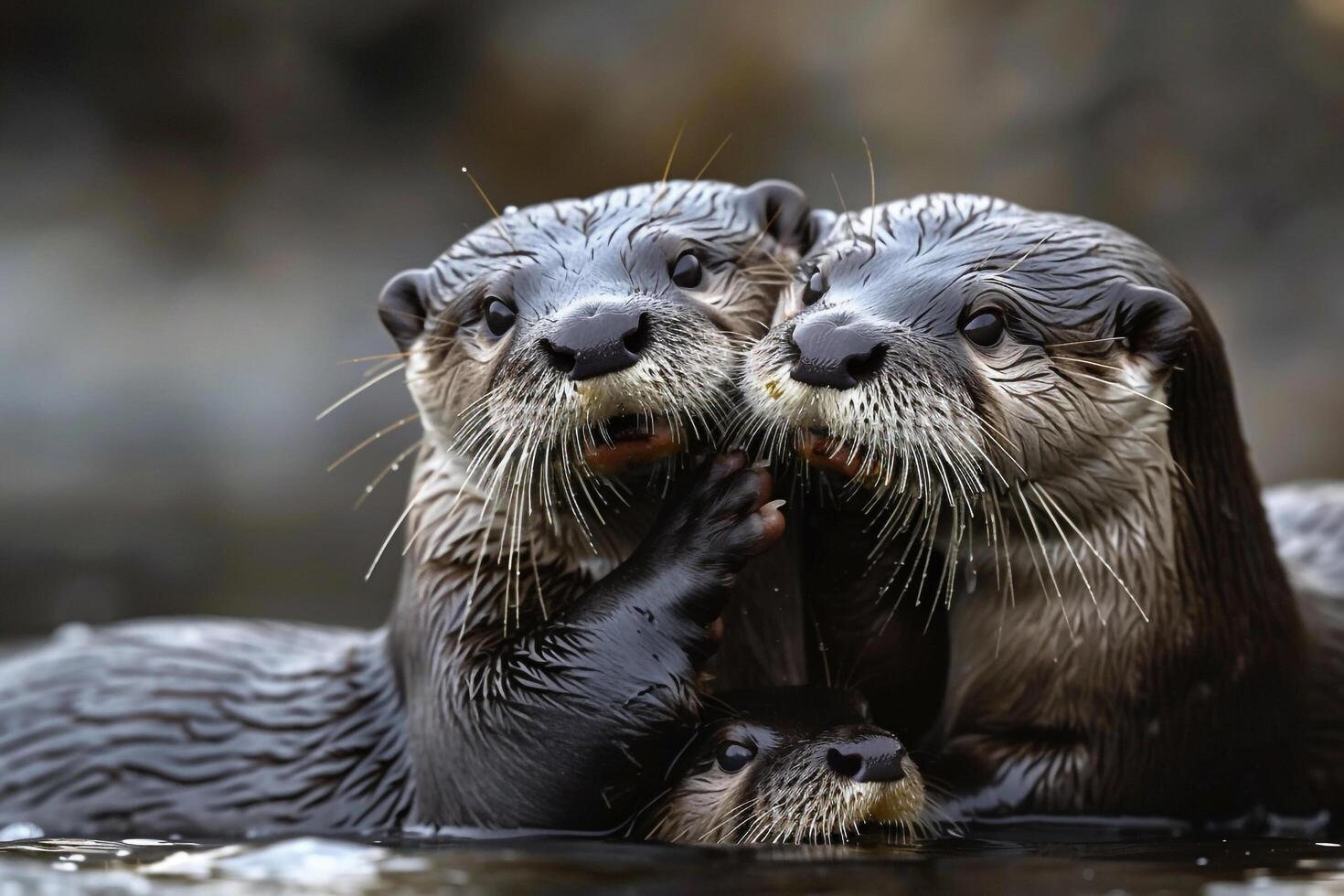 Two Otters Are Playing Together in the Water, nature background photo